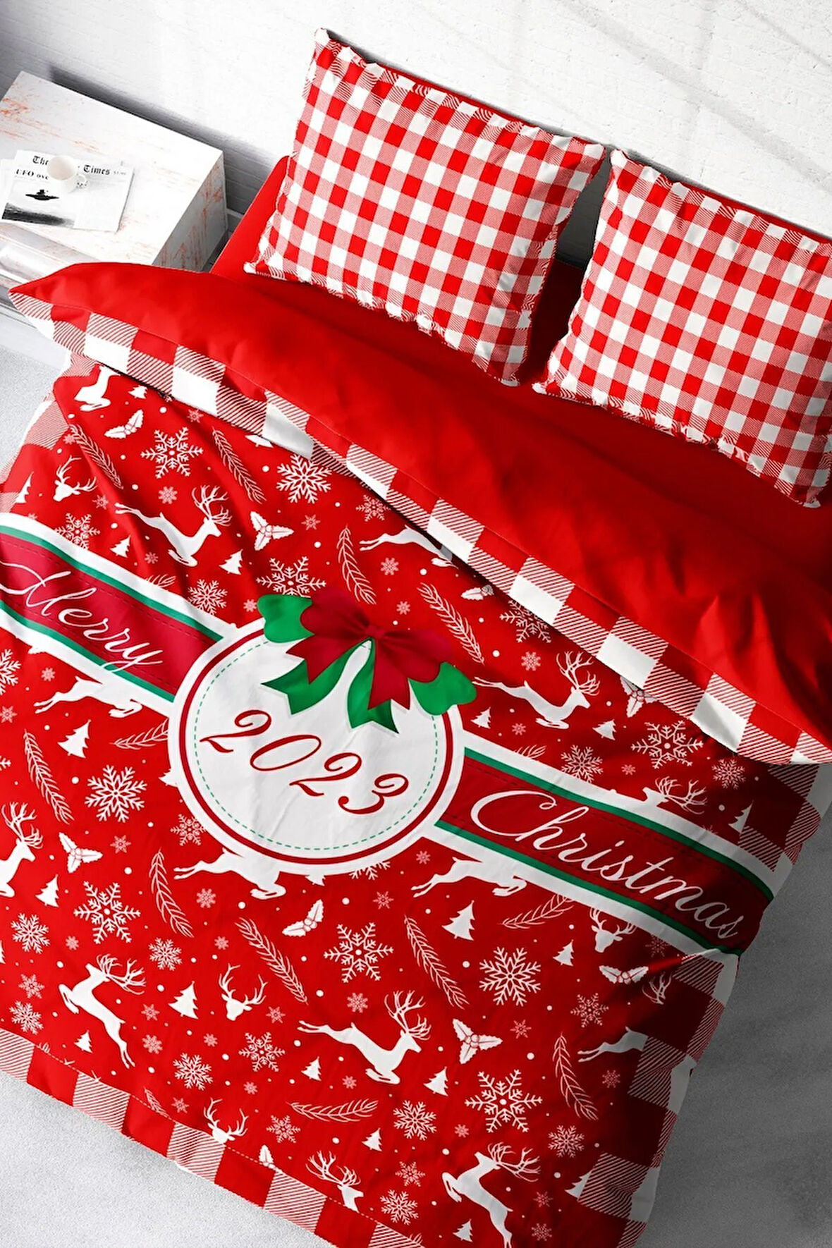 Yılbaşı Süsü 2023 Merry Christmas Çift Kişilik 3d Nevresim Takımı Pamuk Saten