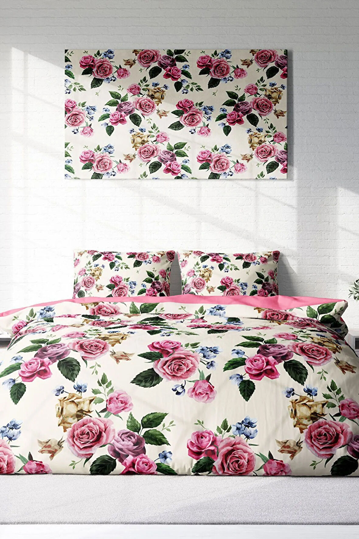 Çift Kişilik ( Lastikli Çarşaflı ) %100 Pamuk Saten Nevresim Takımı Dance Of Roses