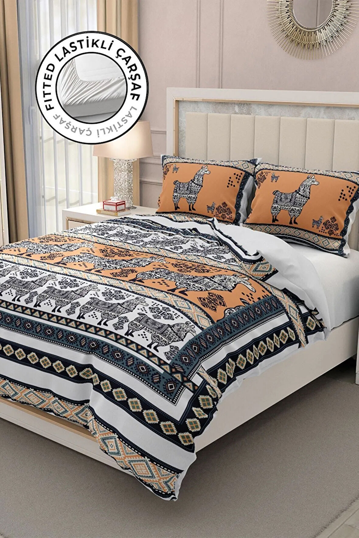 Lastikli Çarşaflı %100 Pamuk Saten Çift Kişilik Nevresim Takımı 3d Ipekyolu