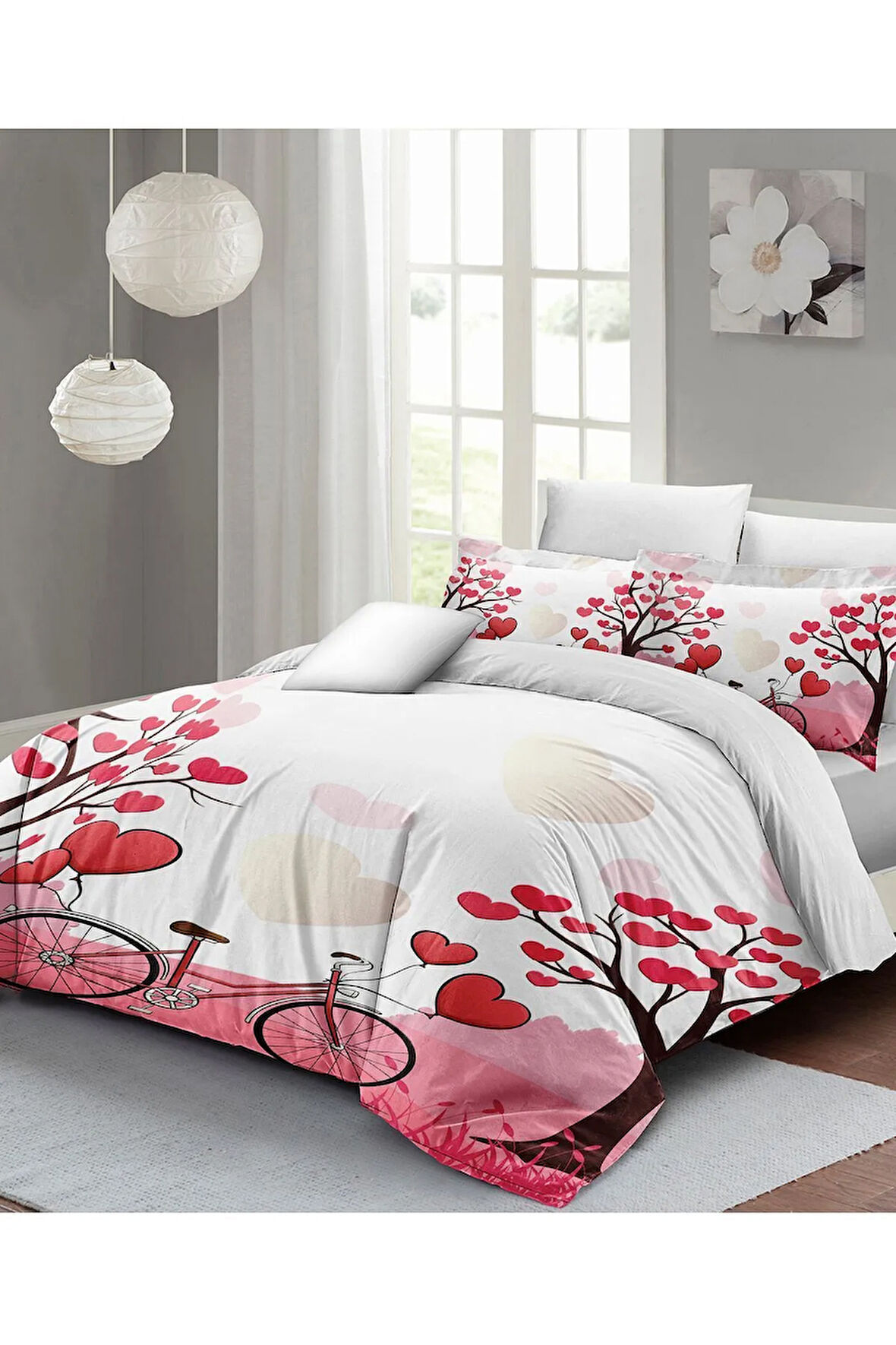 Sevgililer Günü Özel Çift Kişilik Nevresim Takımı Pamuk Saten White Love