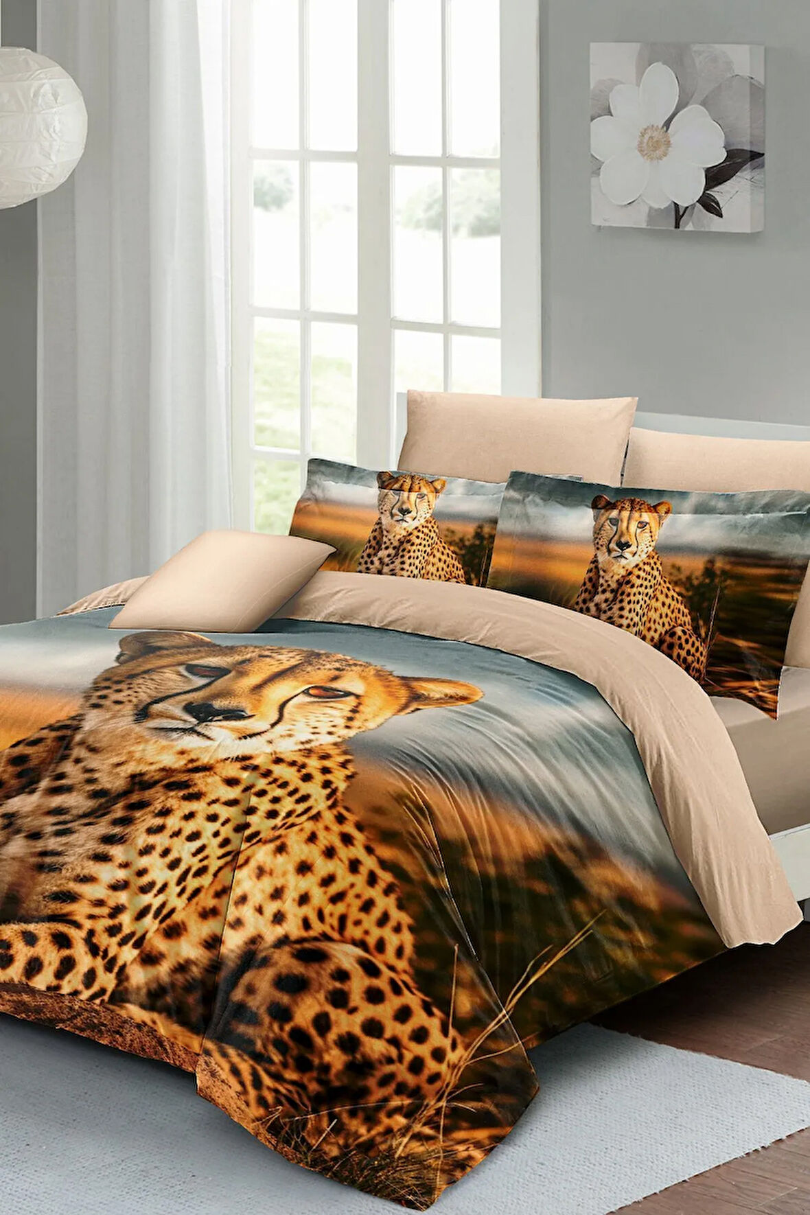 Leopar Çift Kişilik Nevresim Takımı Özel Dokuma Pamuk Saten Cheetah