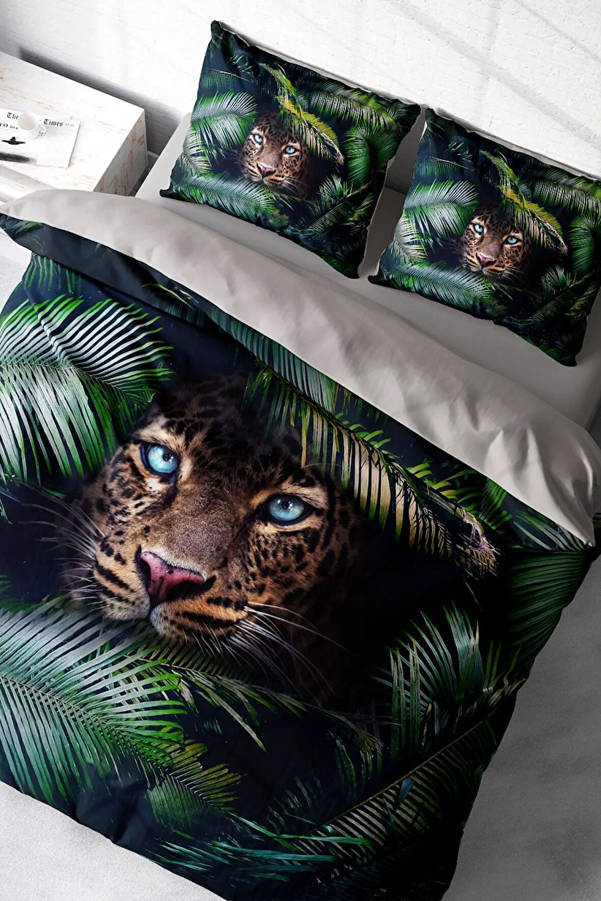 Leopar Çift Kişilik Nevresim Takımı Özel Dokuma Pamuk Saten Jungle Leopard