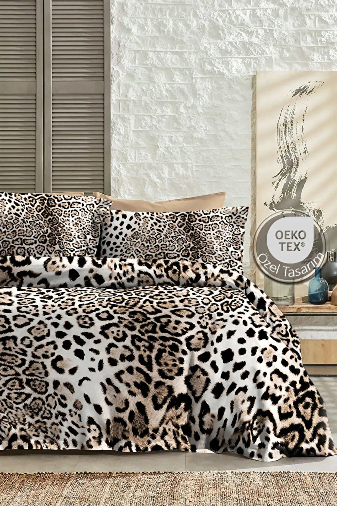Leopar Çift Kişilik Nevresim Takımı Özel Dokuma Pamuk Saten Classical Leopard