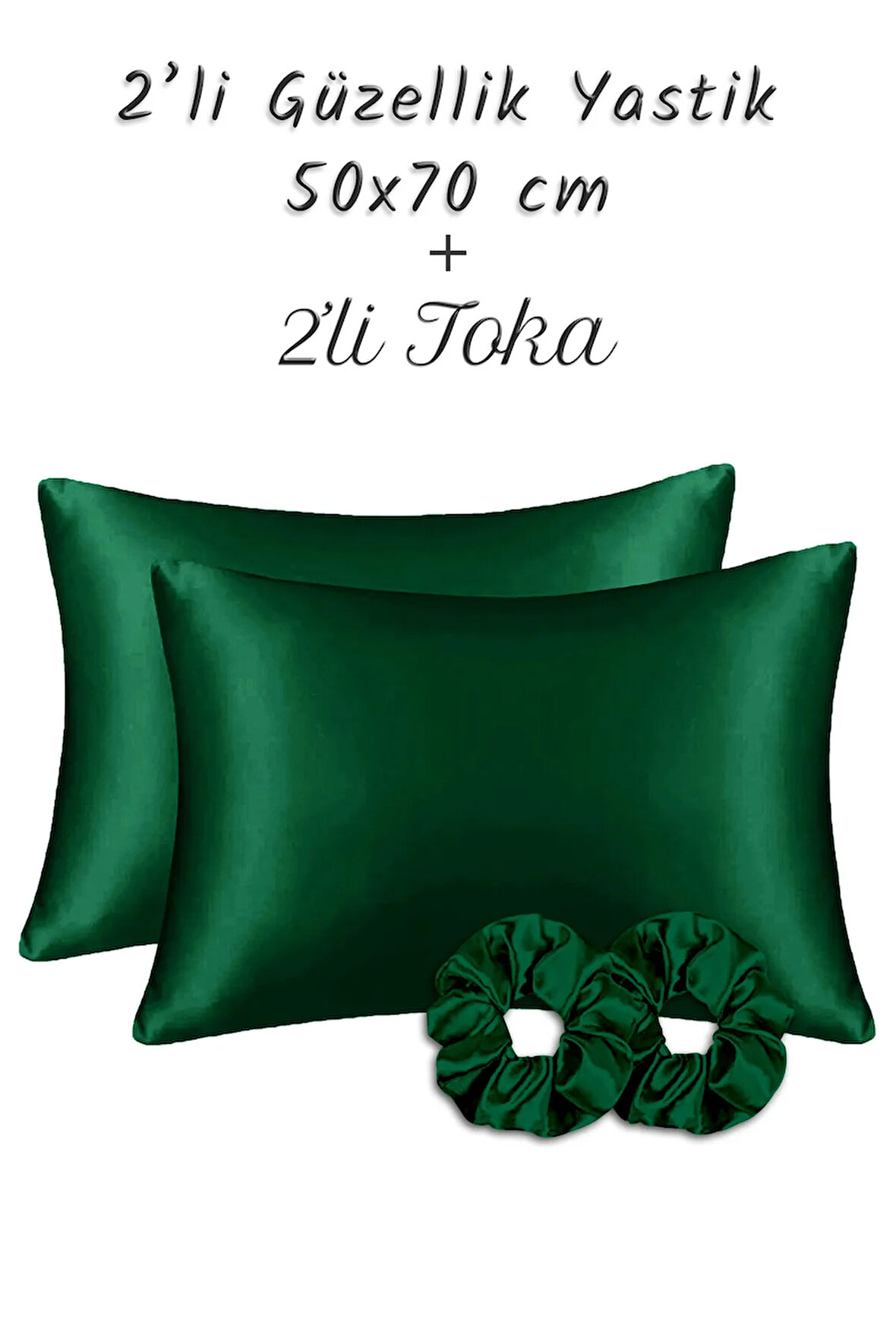 İpek Saten Yastık Kılıfı 2 Adet 50x70cm 2 Adet Saten Tokalı Yeşil