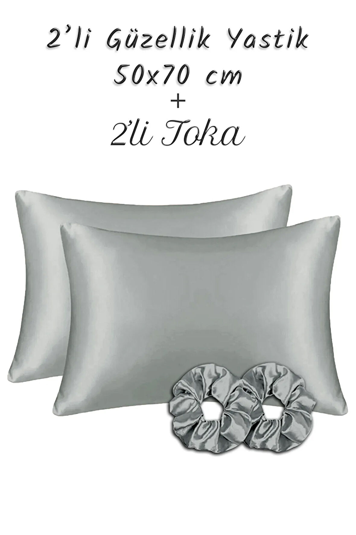 İpek Saten Yastık Kılıfı 2 Adet 50x70cm 2 Adet Saten Tokalı Silver