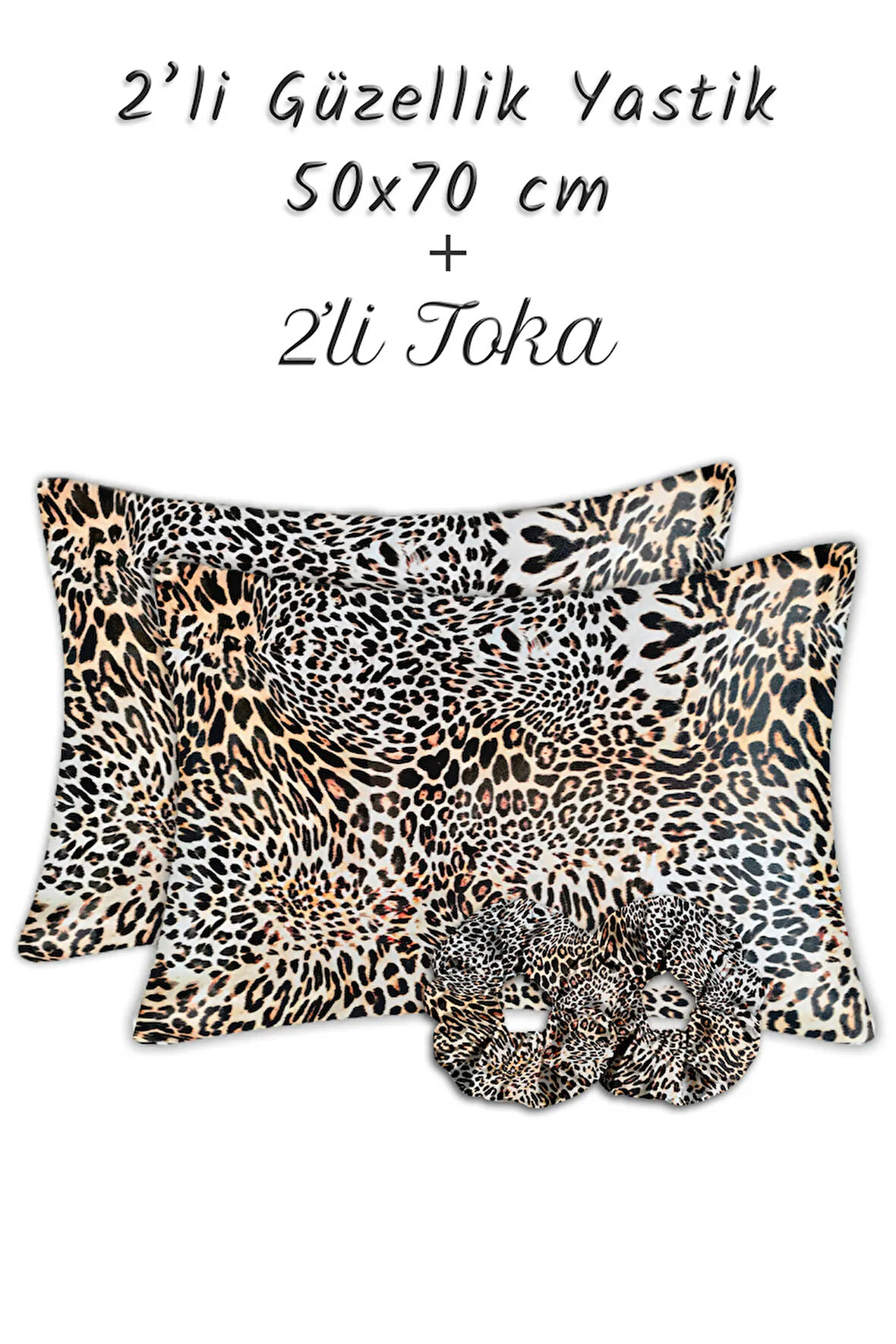 İpek Saten Yastık Kılıfı 2 Adet 50x70cm 2 Adet Saten Tokalı Leopar