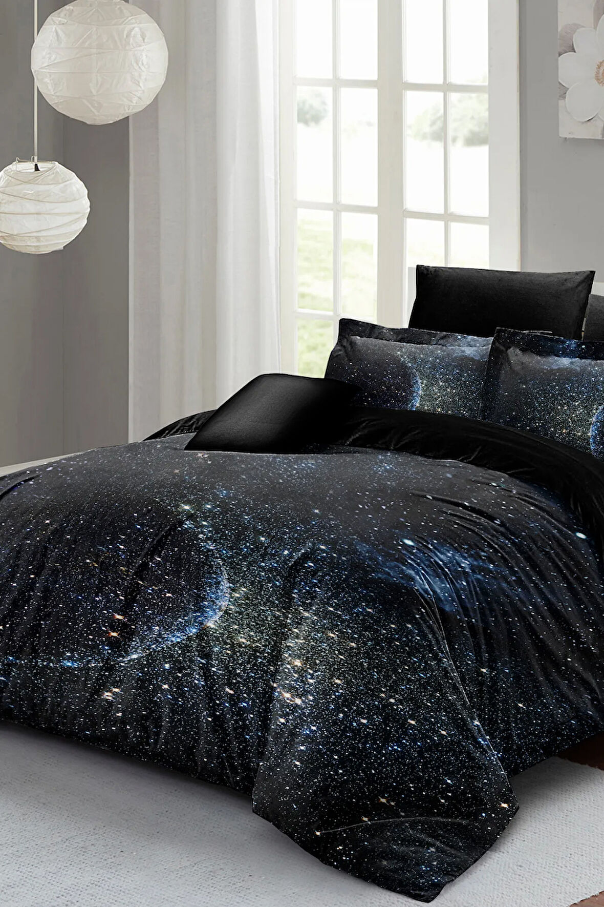 Çift Kişilik Nevresim Takımı Sık Dokuma Pamuk Saten 3d Özel Tasarım Star Moon