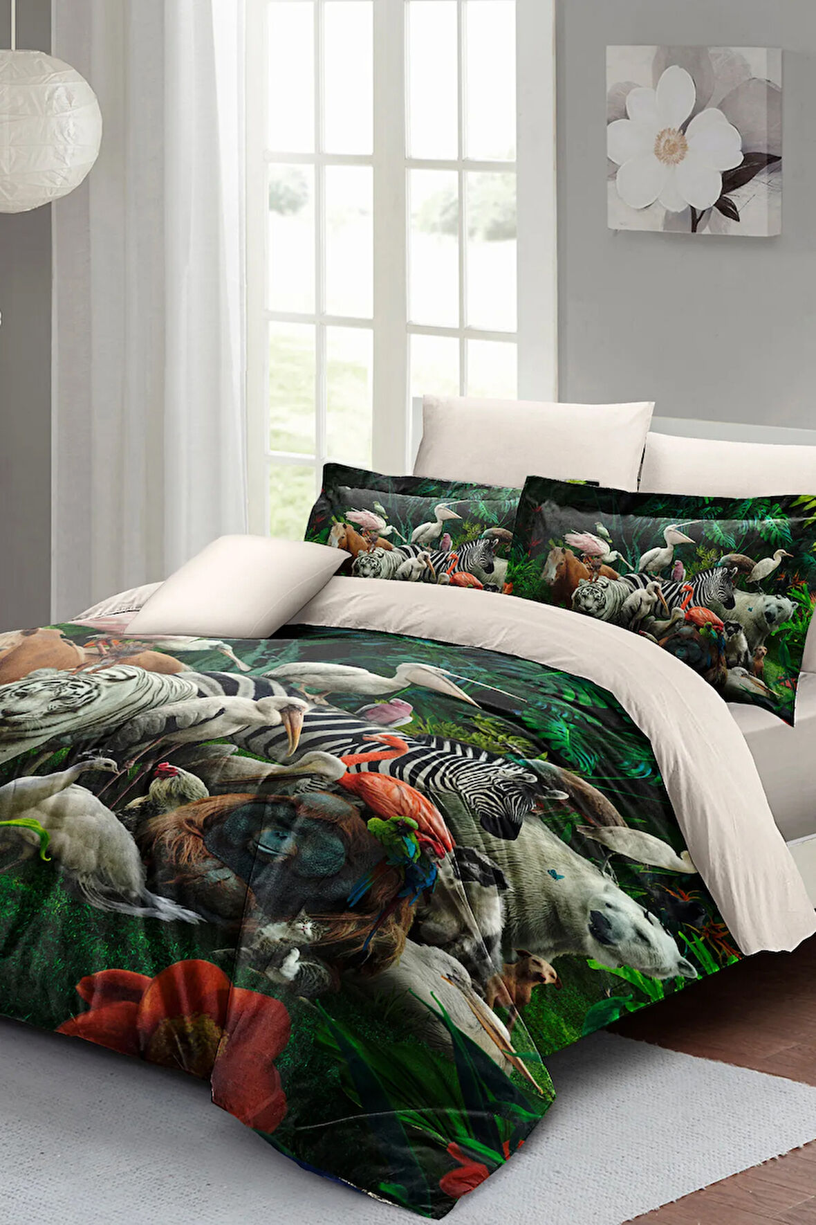 Nevresim Takımı %100 Doğal Pamuk Çift Kişilik 3d Digital Natural Zoo