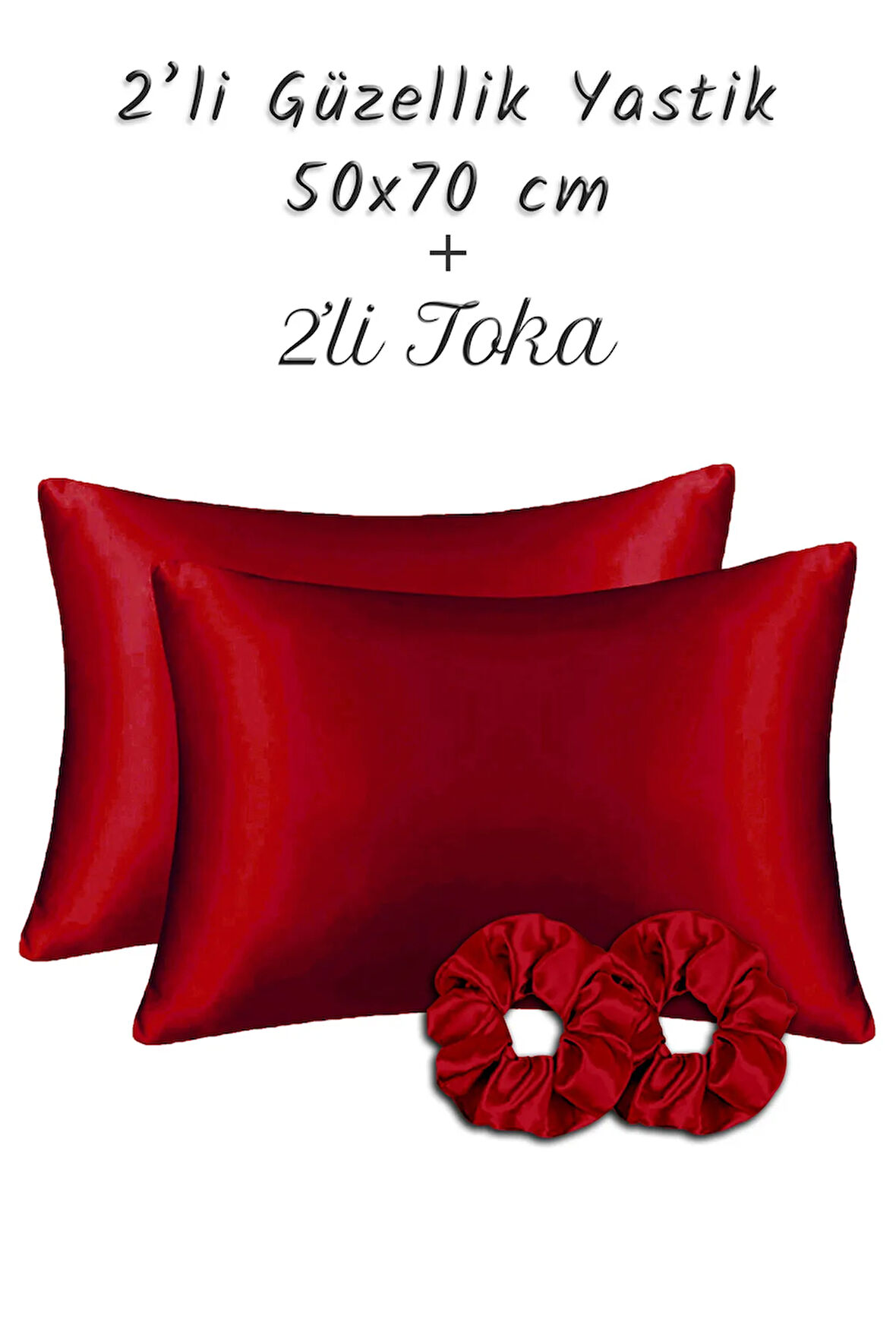 İpek Saten Yastık Kılıfı 2 Adet 50x70cm 2 Adet Saten Tokalı Red
