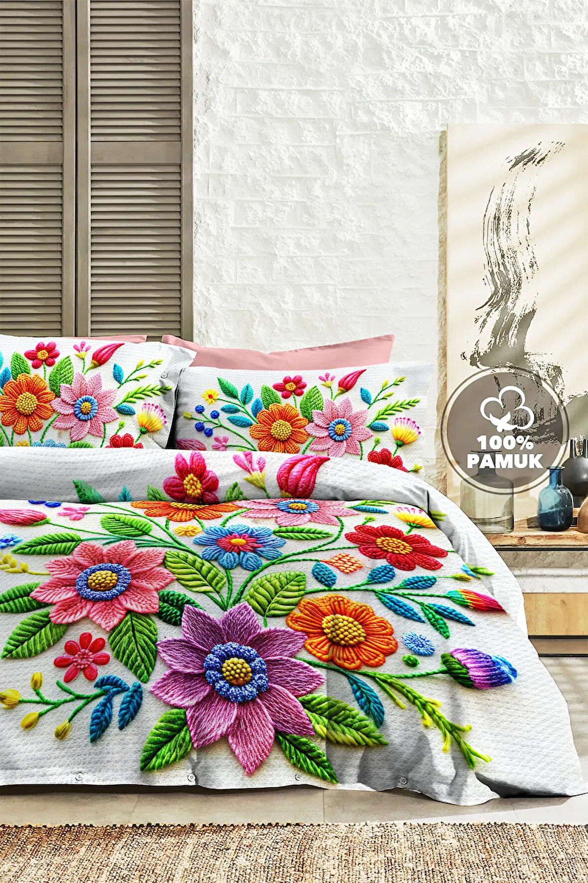 %100 PAMUK Ranforce Çeyizlik Luxury 5D Dijital Çift Kişilik Nevresim Takımı Nakkaş