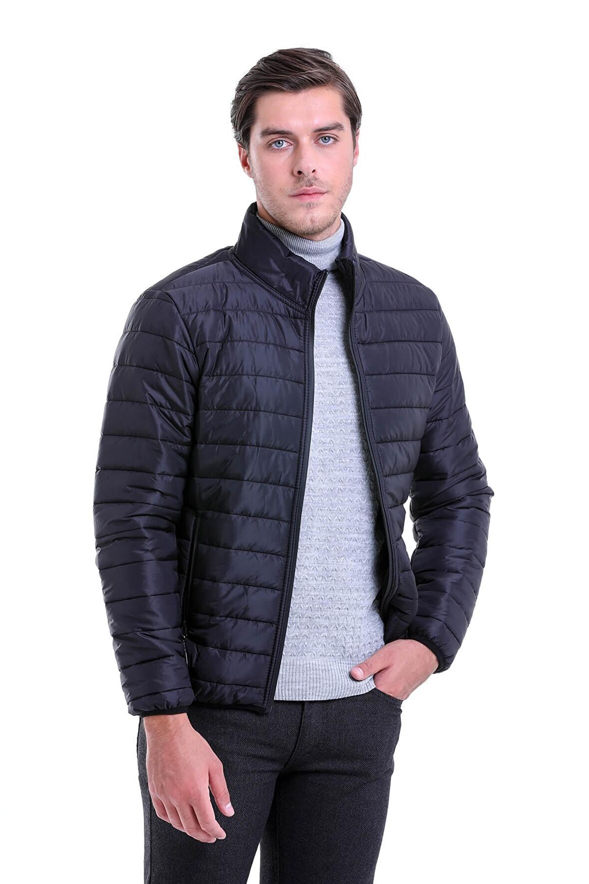 Siyah Hakim Yaka Basic Şişme Mont | L