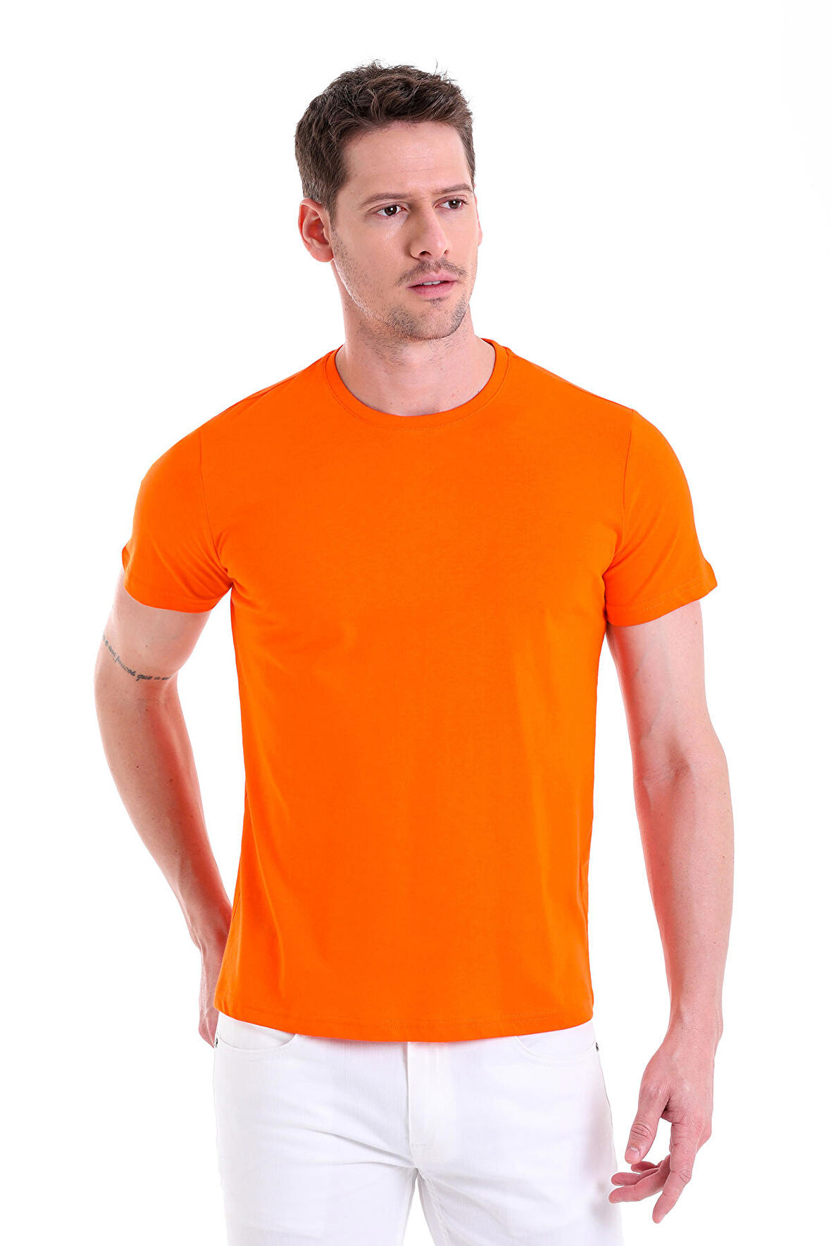 Düz Regular Fit 100% Pamuk Bisiklet Yaka Tişört