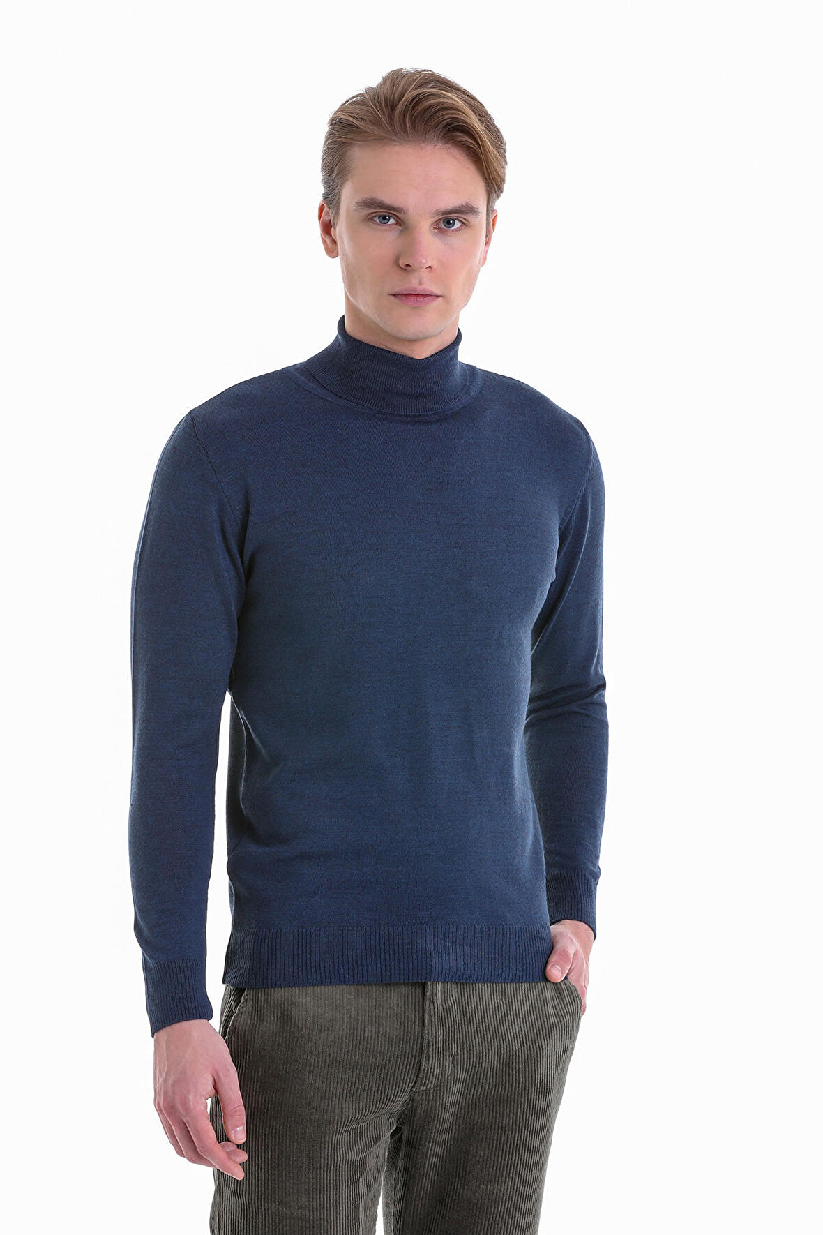 İndigo Regular Fit Düz Balıkçı Yaka Yün Triko Kazak | XL