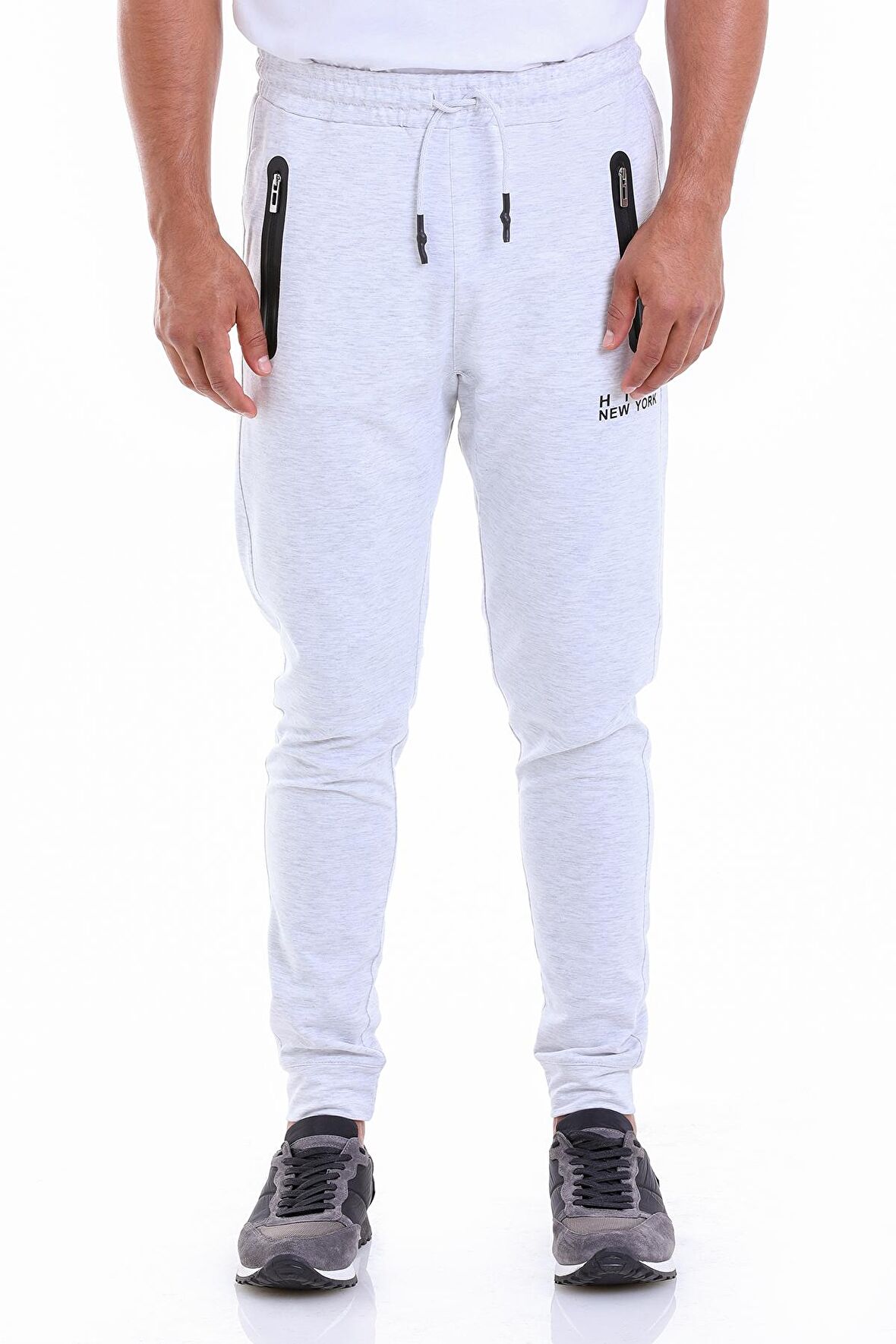Erkek Gri Regular Fit Pamuklu Dar Paça Eşofman Altı | M