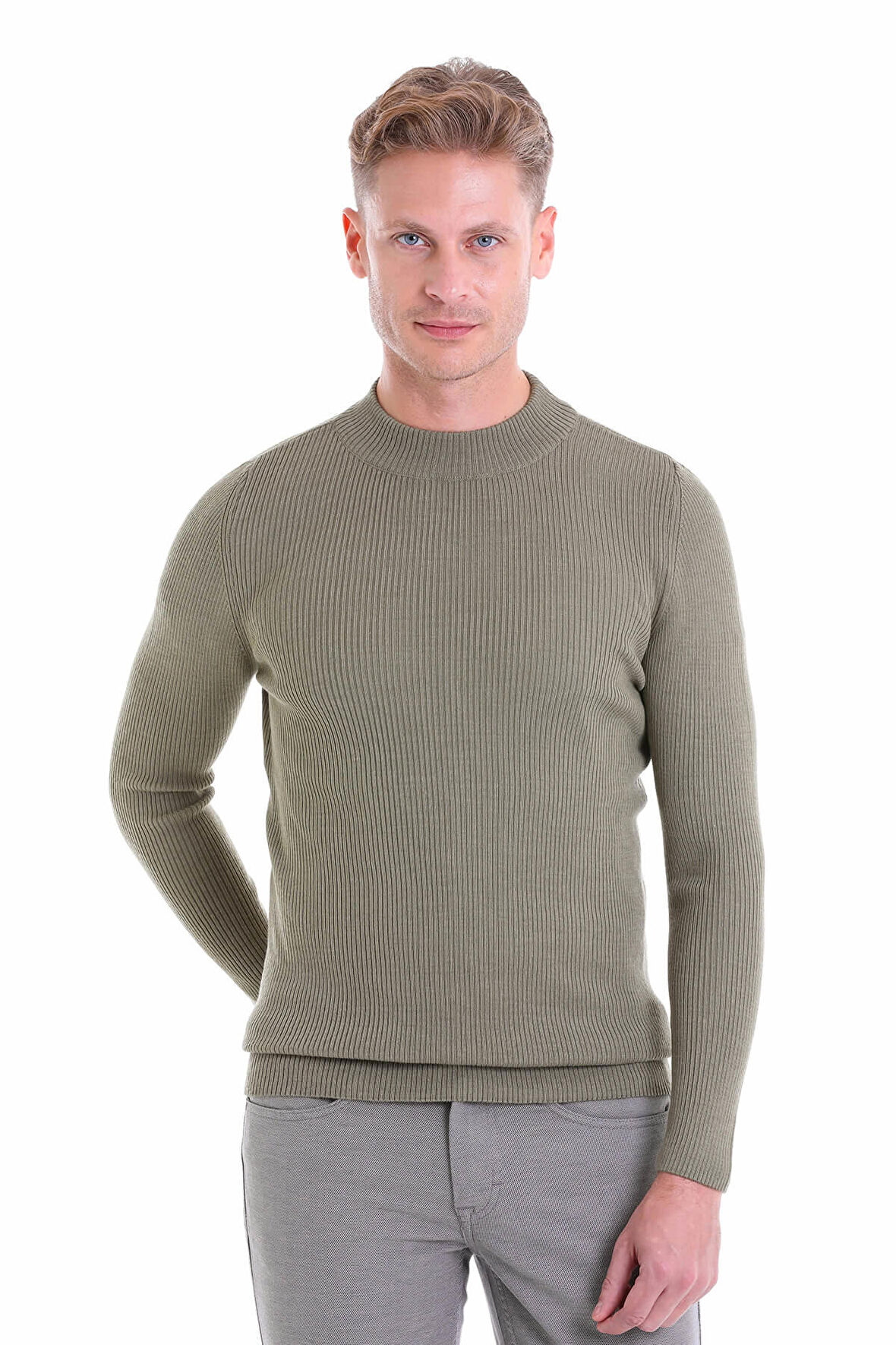 Yeşil Regular Fit Düz Balıkçı Yaka Klasik Yün Triko Kazak | 3XL