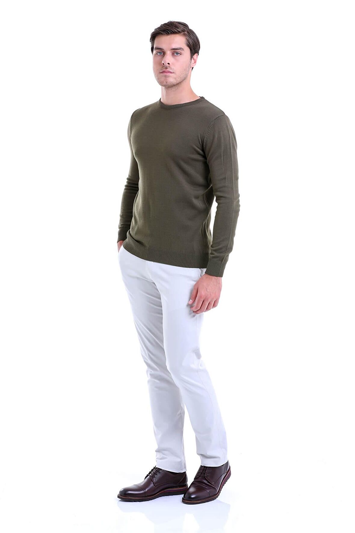 Yeşil Bisiklet Yaka Regular Fit Triko Kazak | L