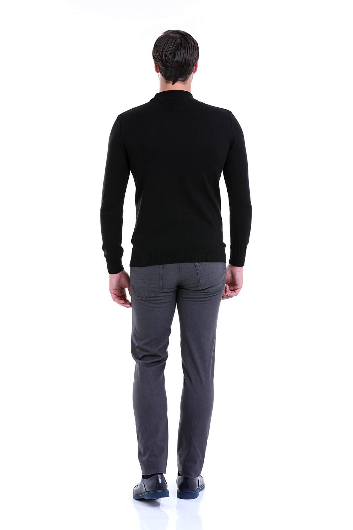 Siyah Yarım Balıkçı Regular Fit Triko Kazak | M