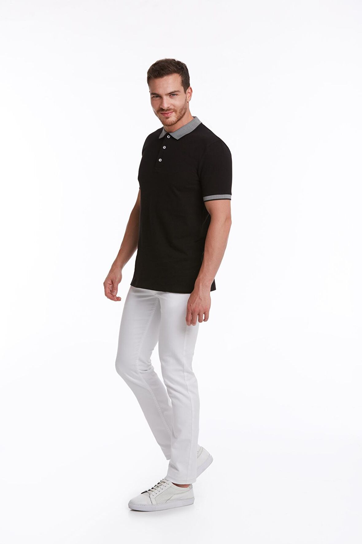Siyah %100 Pamuk Regular Fit Polo Yaka Tişört | L