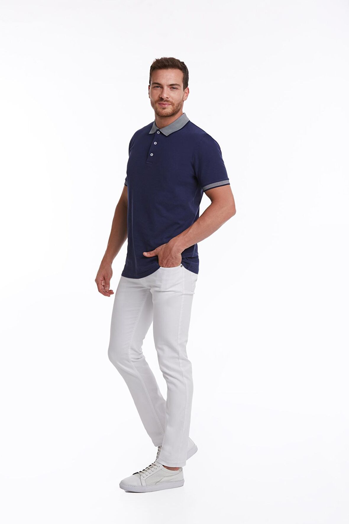 Lacivert %100 Pamuk Regular Fit Polo Yaka Tişört | M