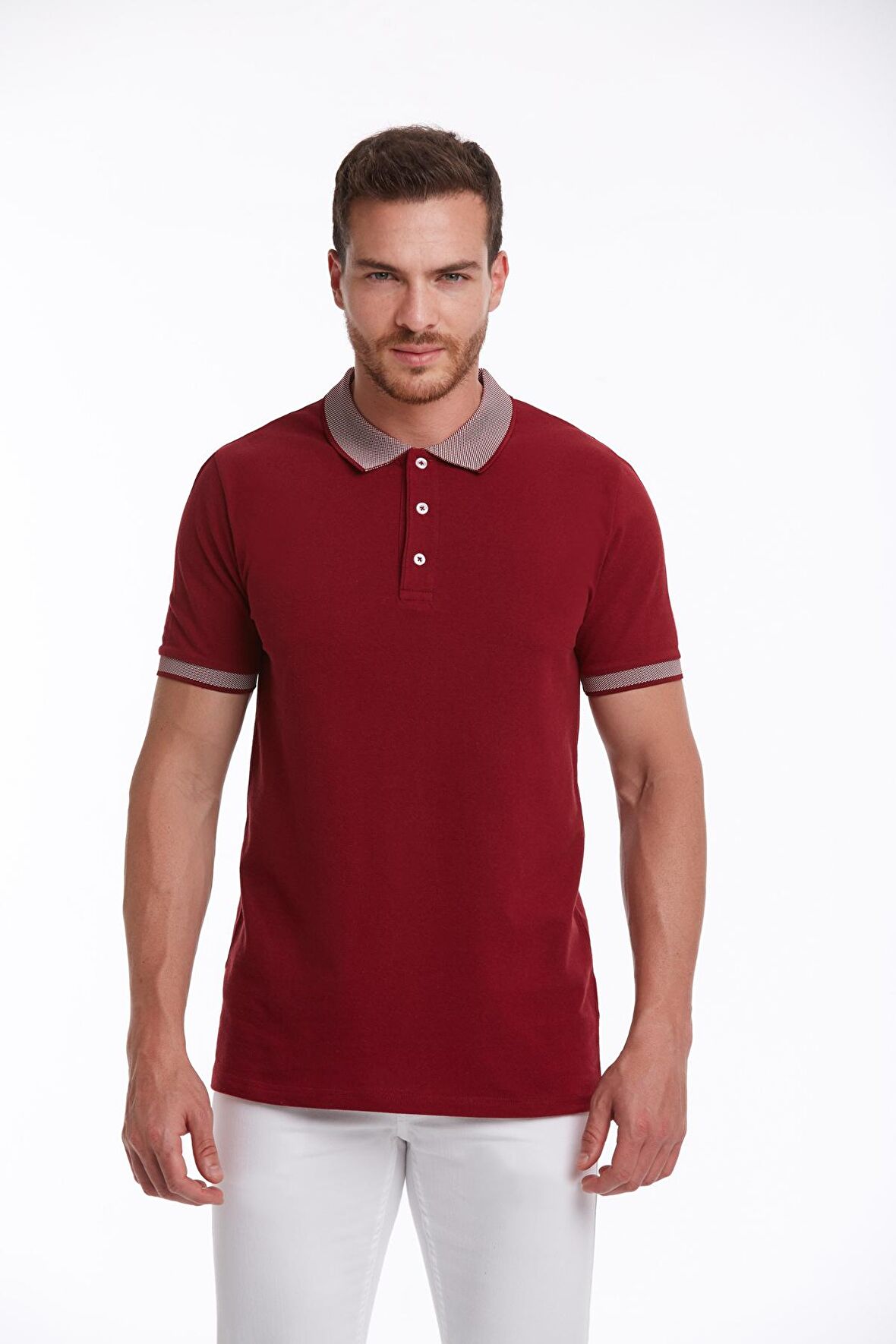 Bordo %100 Pamuk Regular Fit Polo Yaka Tişört | L