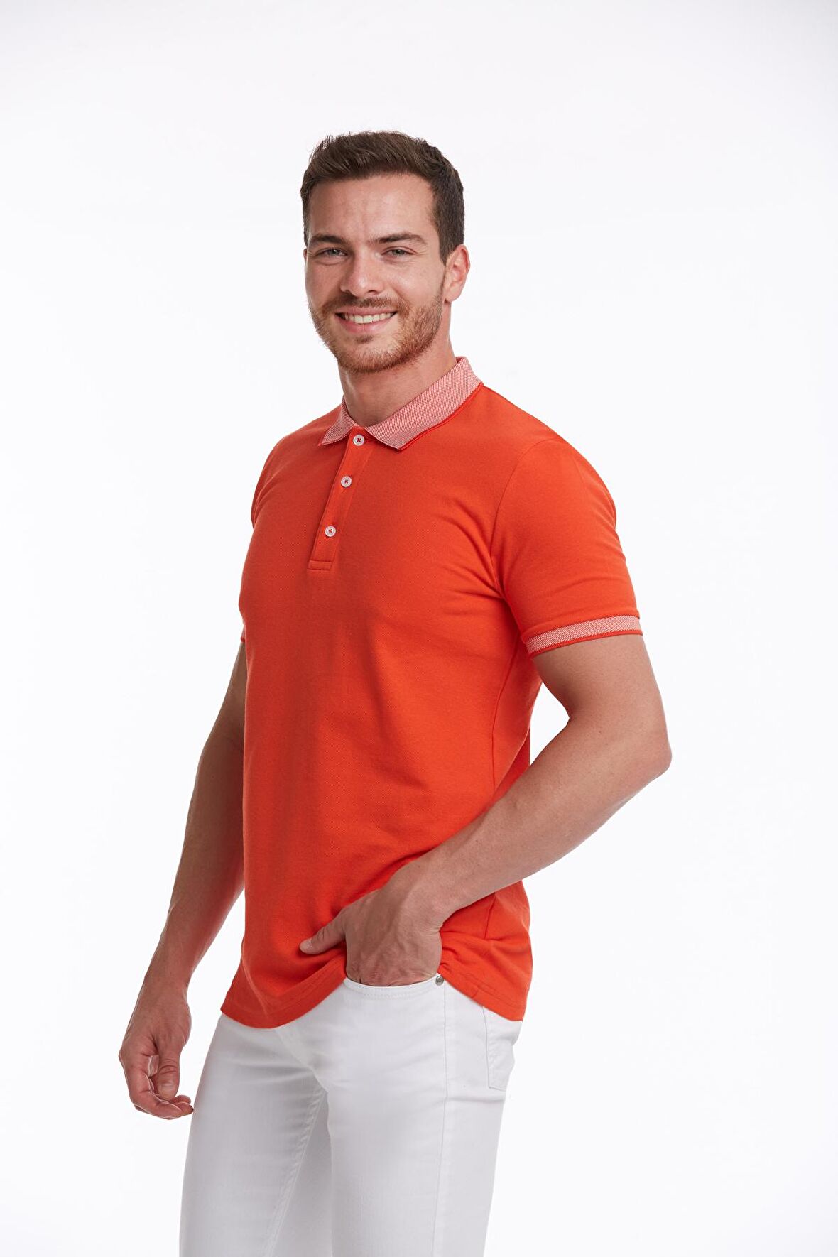 Nar Çiçeği %100 Pamuk Regular Fit Polo Yaka Tişört | L