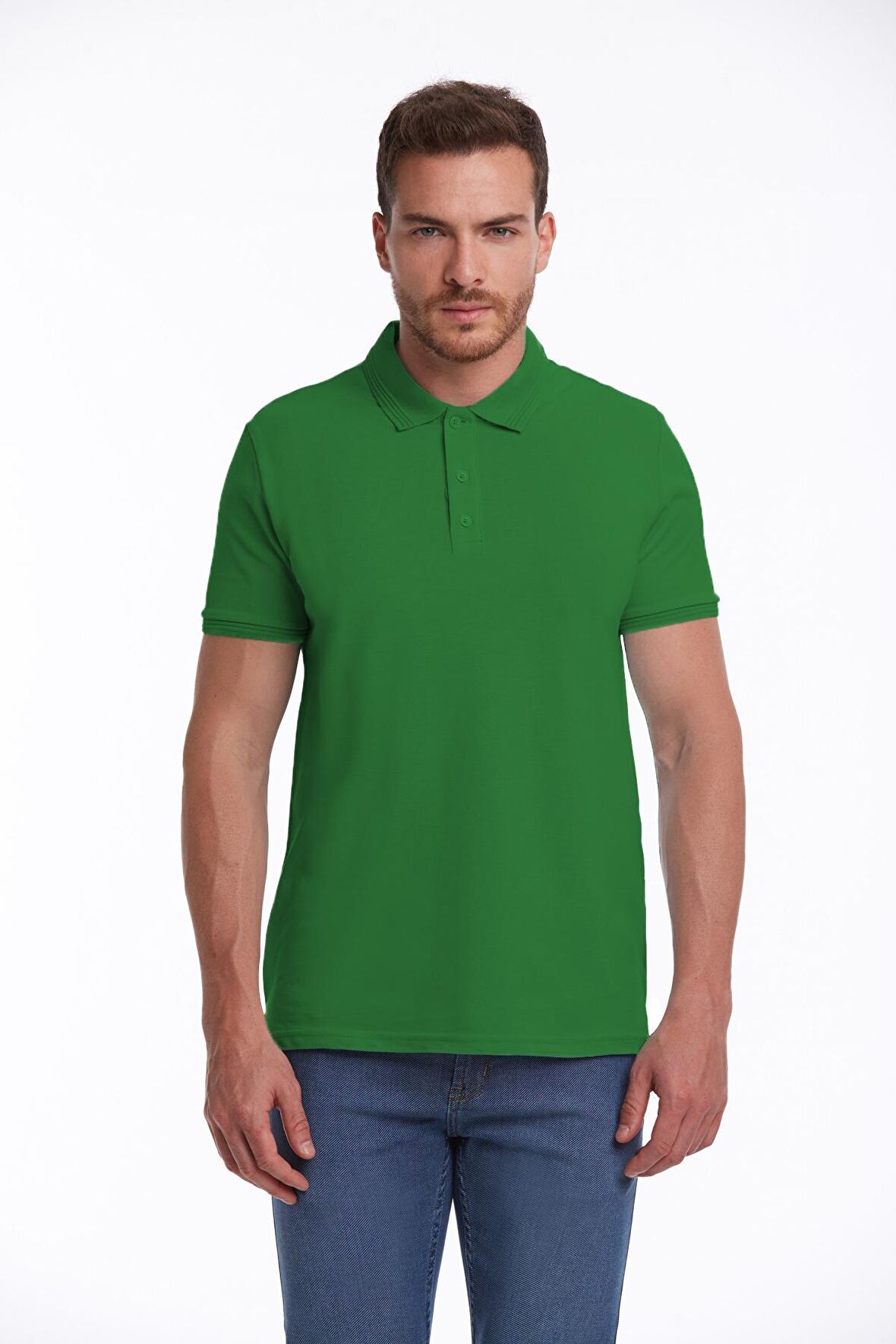 Yeşil Regular Fit %100 Pamuk Polo Yaka Tişört | L