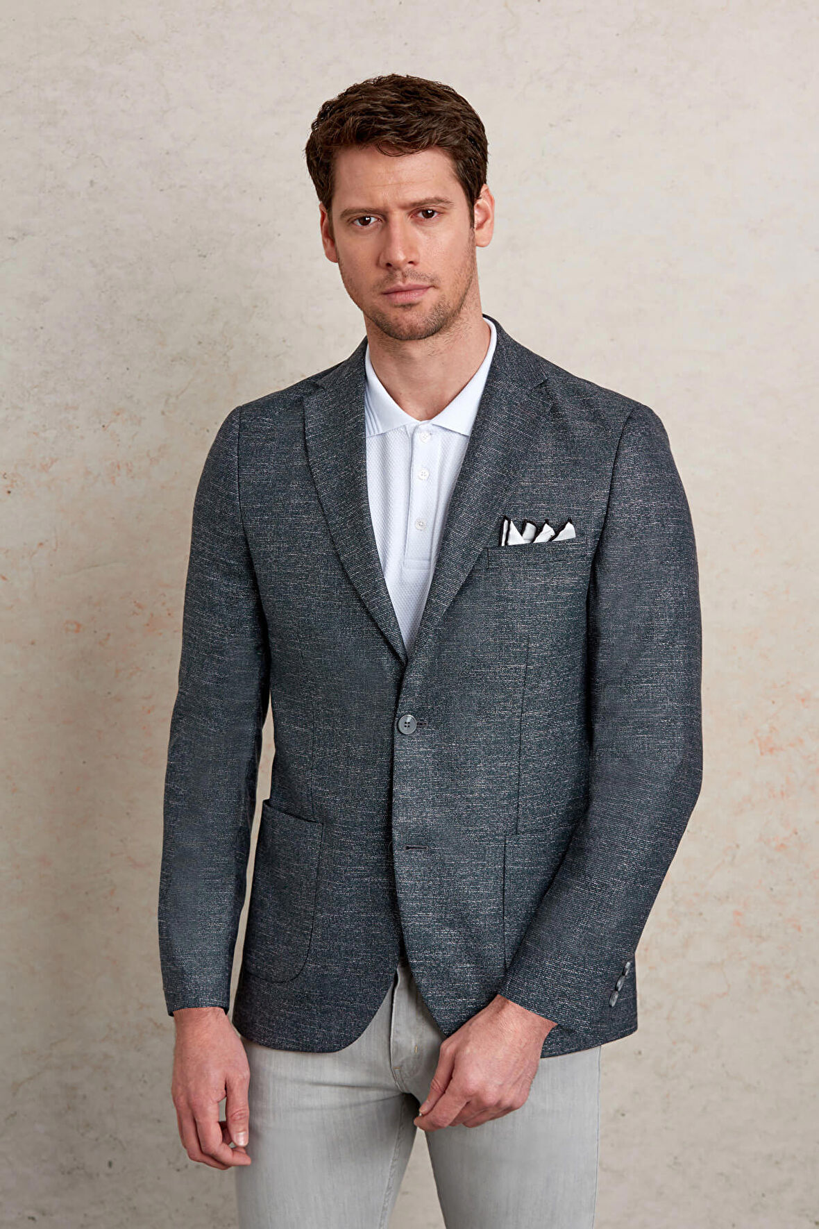 Desenli slim Fit Mono Yaka Casual Ceket