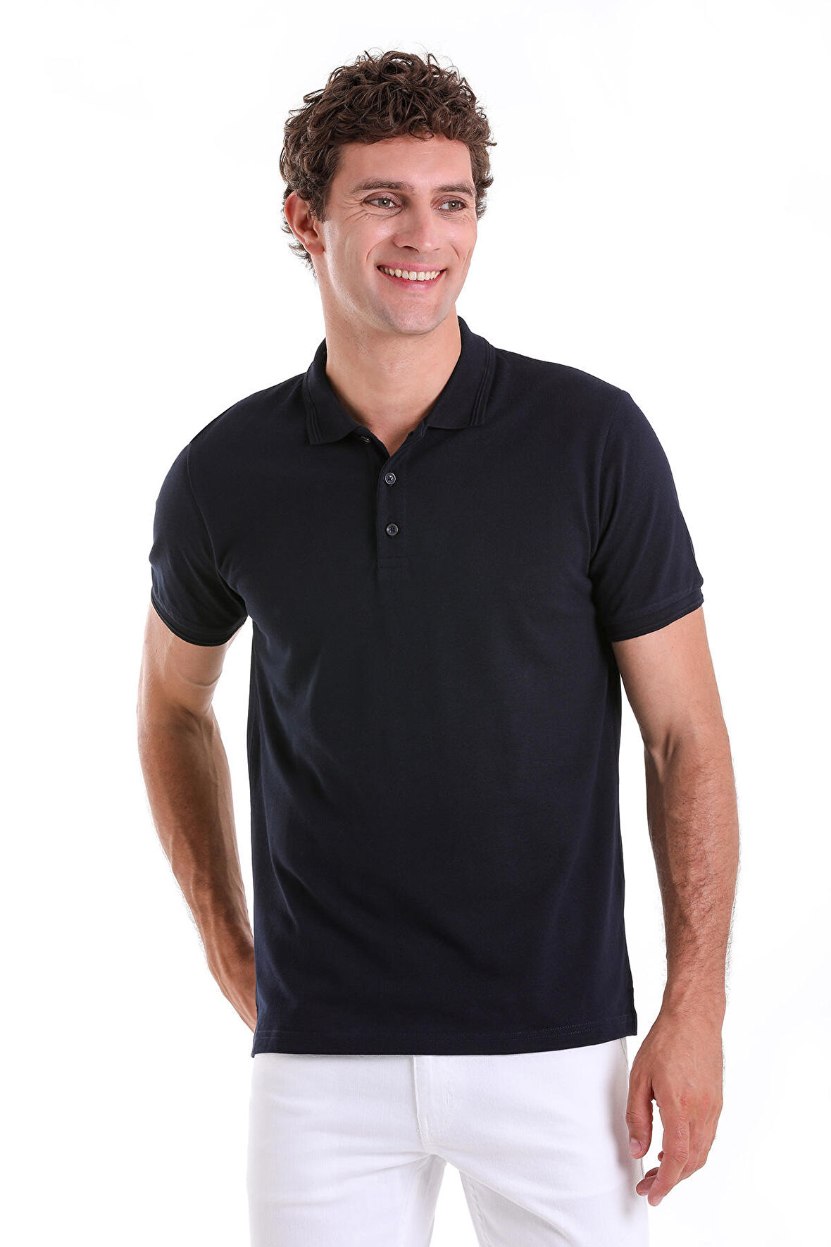 Lacivert Comfort Fit Düz 100% Pamuk Polo Yaka Polo Yaka Tişört