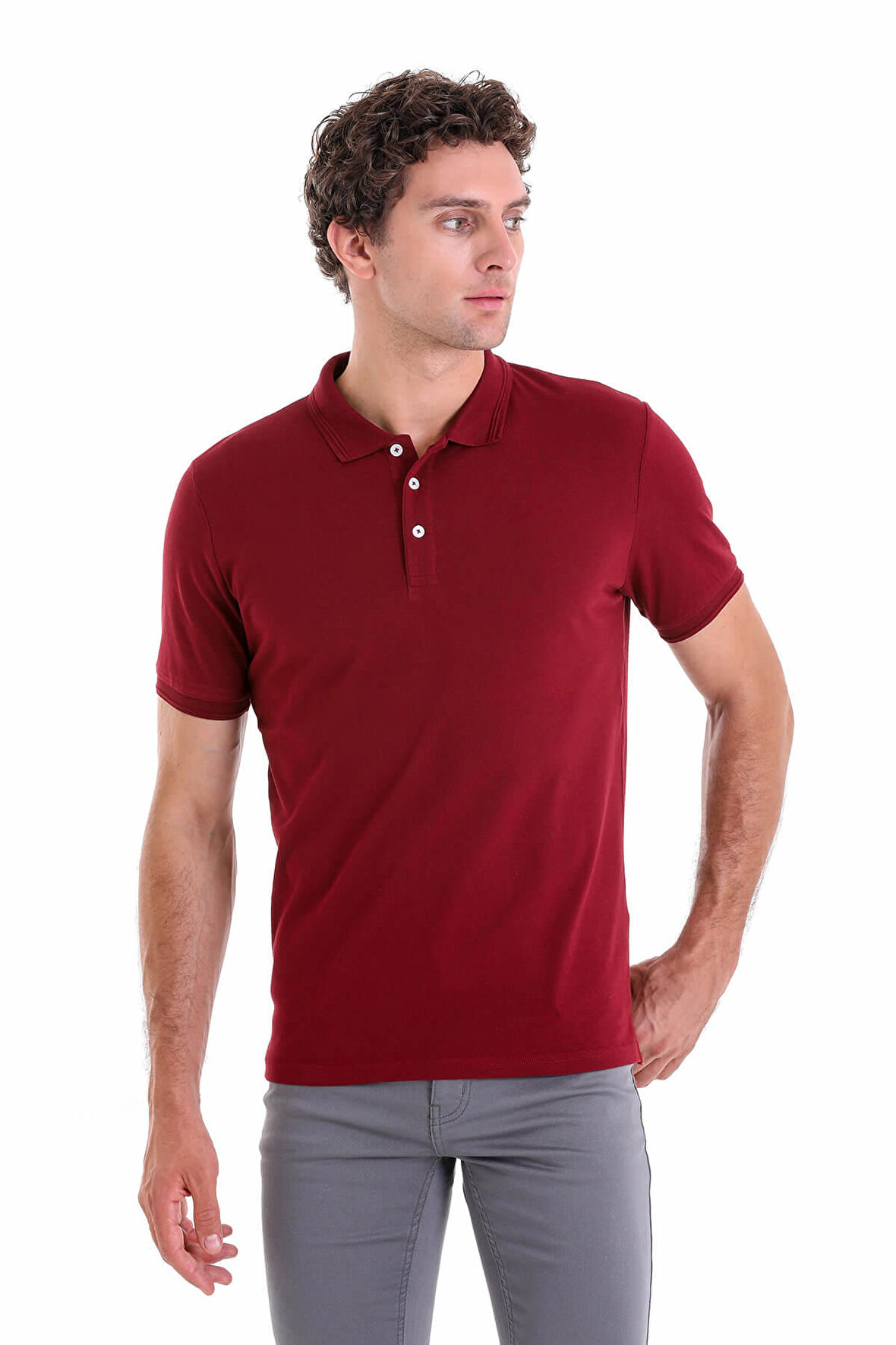 Bordo Comfort Fit Düz 100% Pamuk Polo Yaka Polo Yaka Tişört