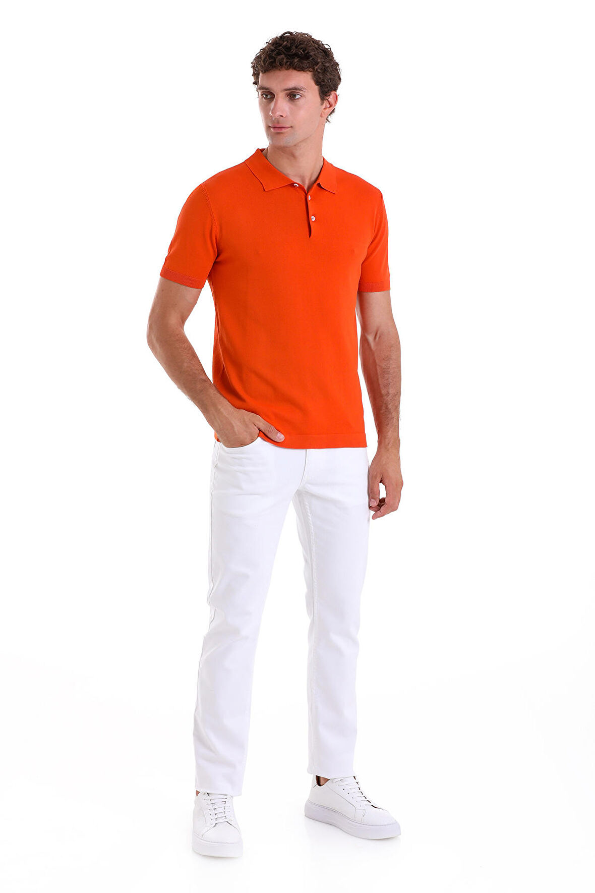 Turuncu Comfort Fit Düz Polo Yaka Rayon Tişört