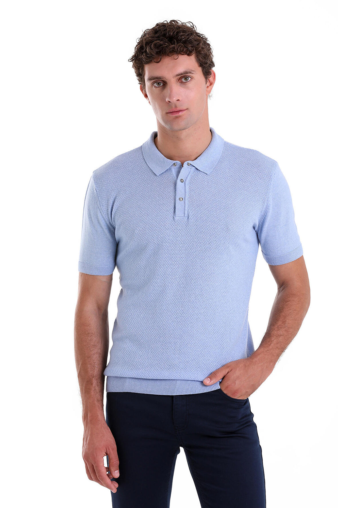 A. Mavi Regular Fit Düz Pamuklu Polo Yaka Triko Tişört