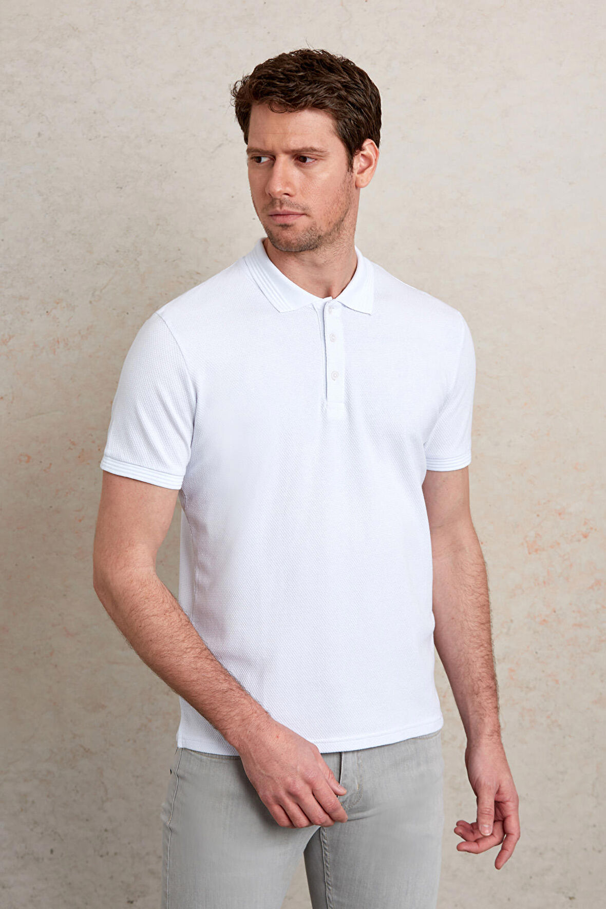 Petek Desenli Regular Fit 100% Pamuk Polo Yaka Tişört