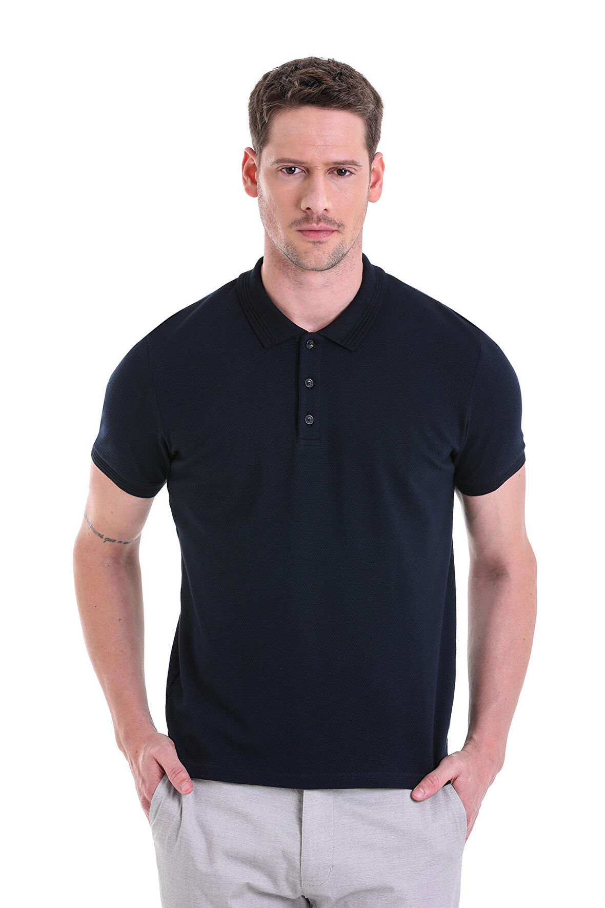 Lacivert Petek Desenli Regular Fit 100% Pamuk Polo Yaka Tişört