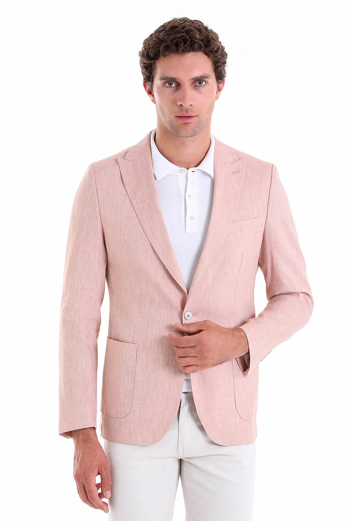 Brick Slim Fit Düz Sivri Yaka Casual Keten Ceket