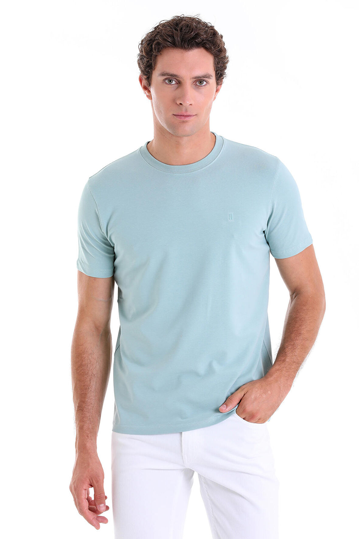 Mint Regular Fit Düz Pamuklu Bisiklet Yaka Triko Tişört