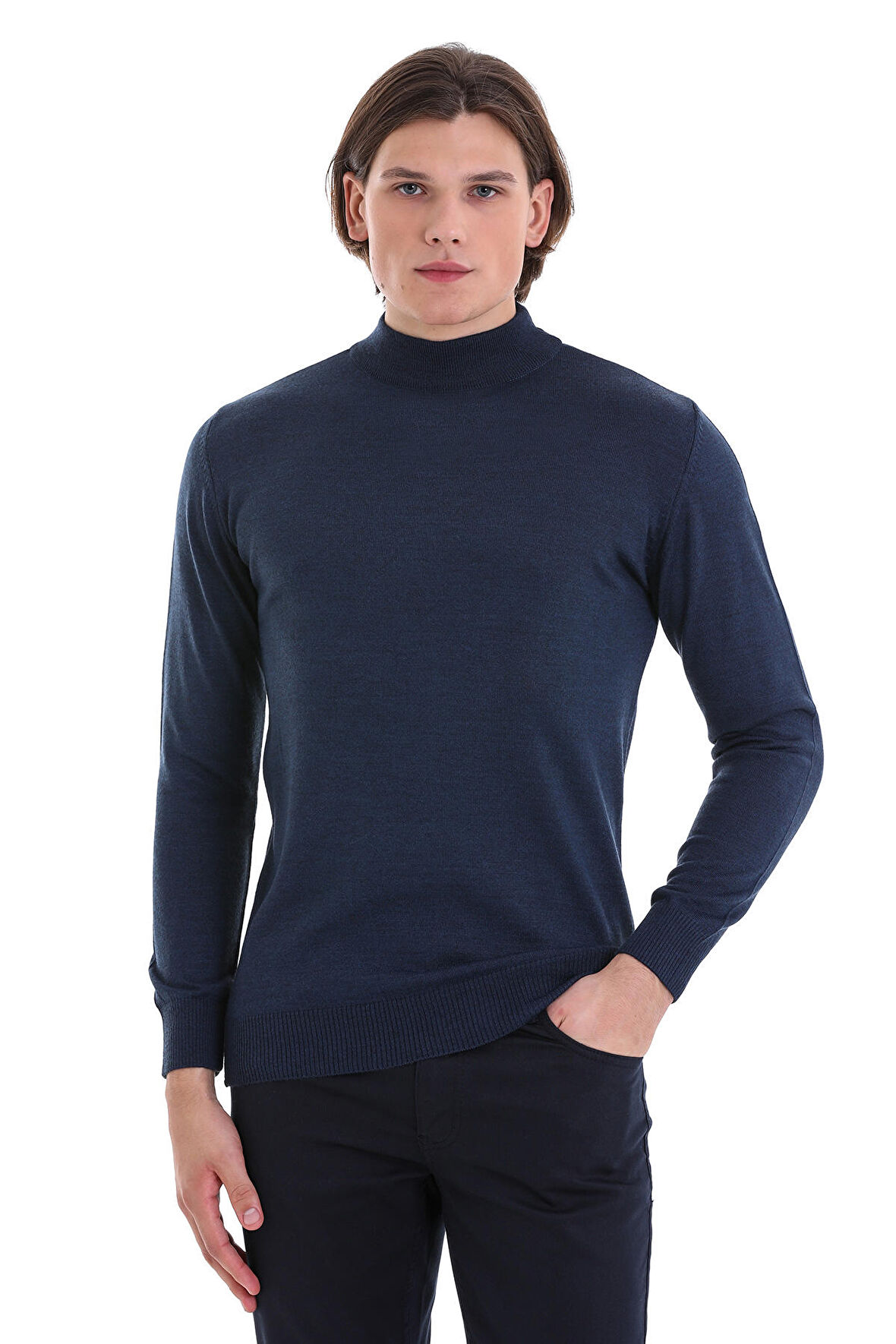 indigo Regular Fit Düz Yarım Balıkçı Yaka Yünlü Triko Kazak | S