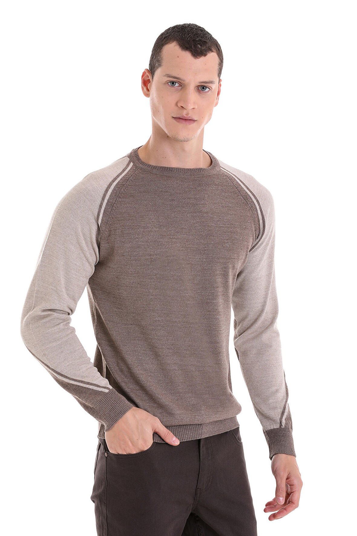 Vizon Regular Fit Bisiklet Yaka Jakarlı Yünlü Triko Kazak | M