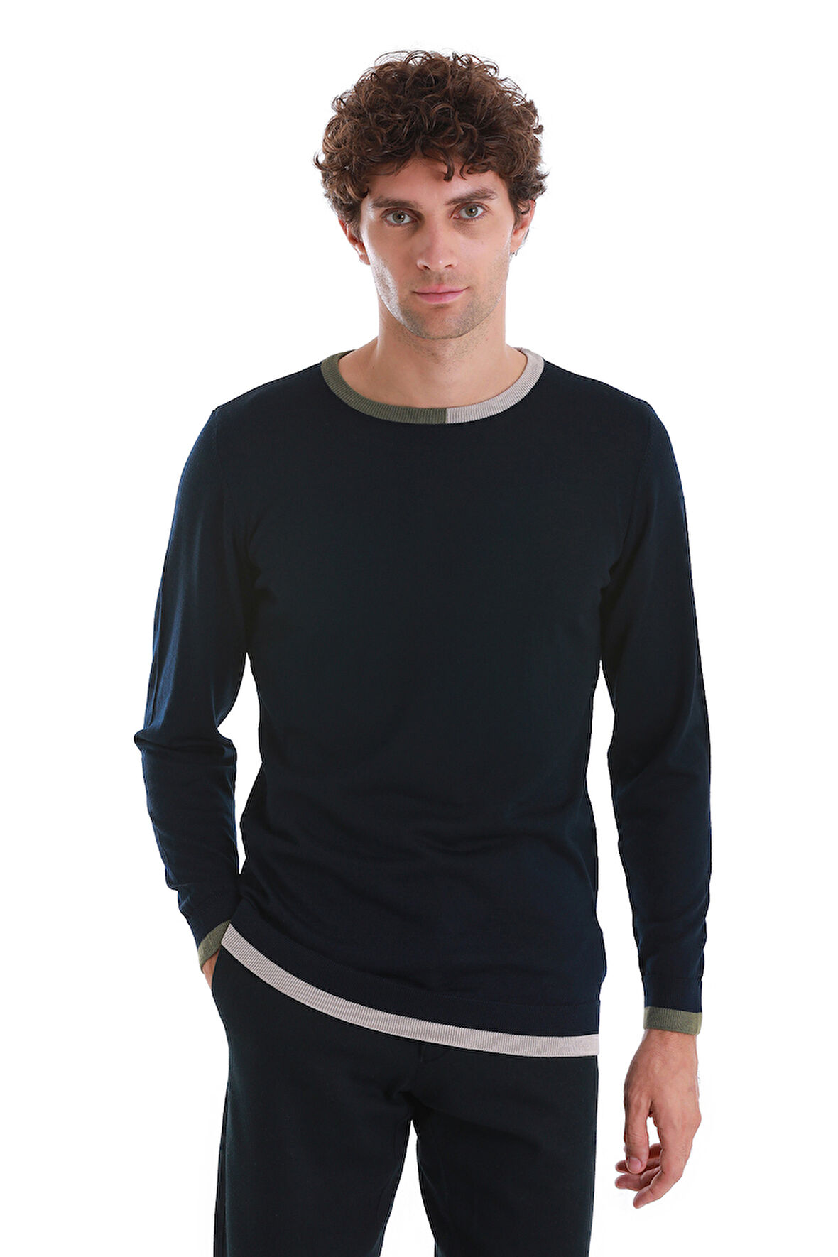 Lacivert Regular Fit Düz Bisiklet Yaka Yünlü Triko Kazak | 3XL