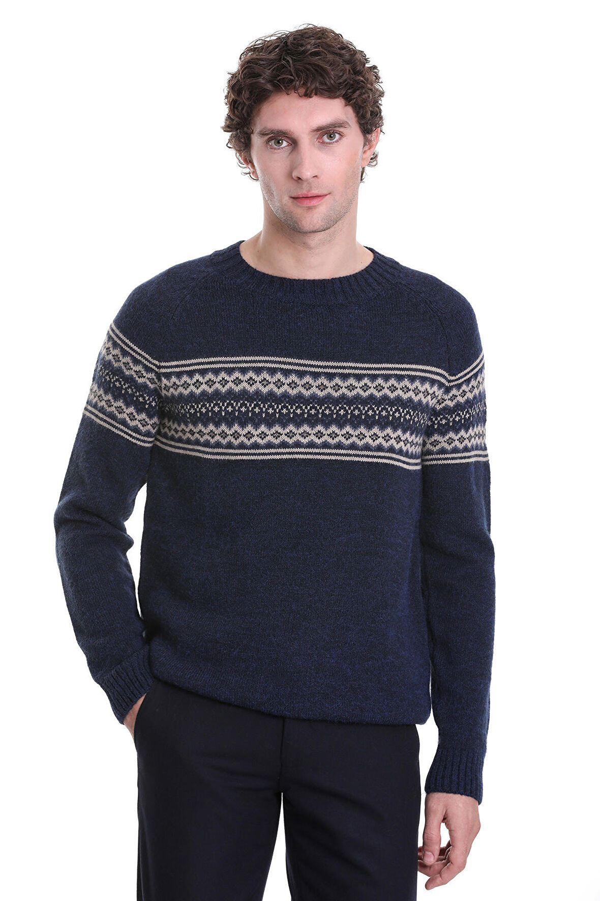 Lacivert Regular Fit Jakarlı Yarım Balıkçı Yaka Triko Kazak | XL