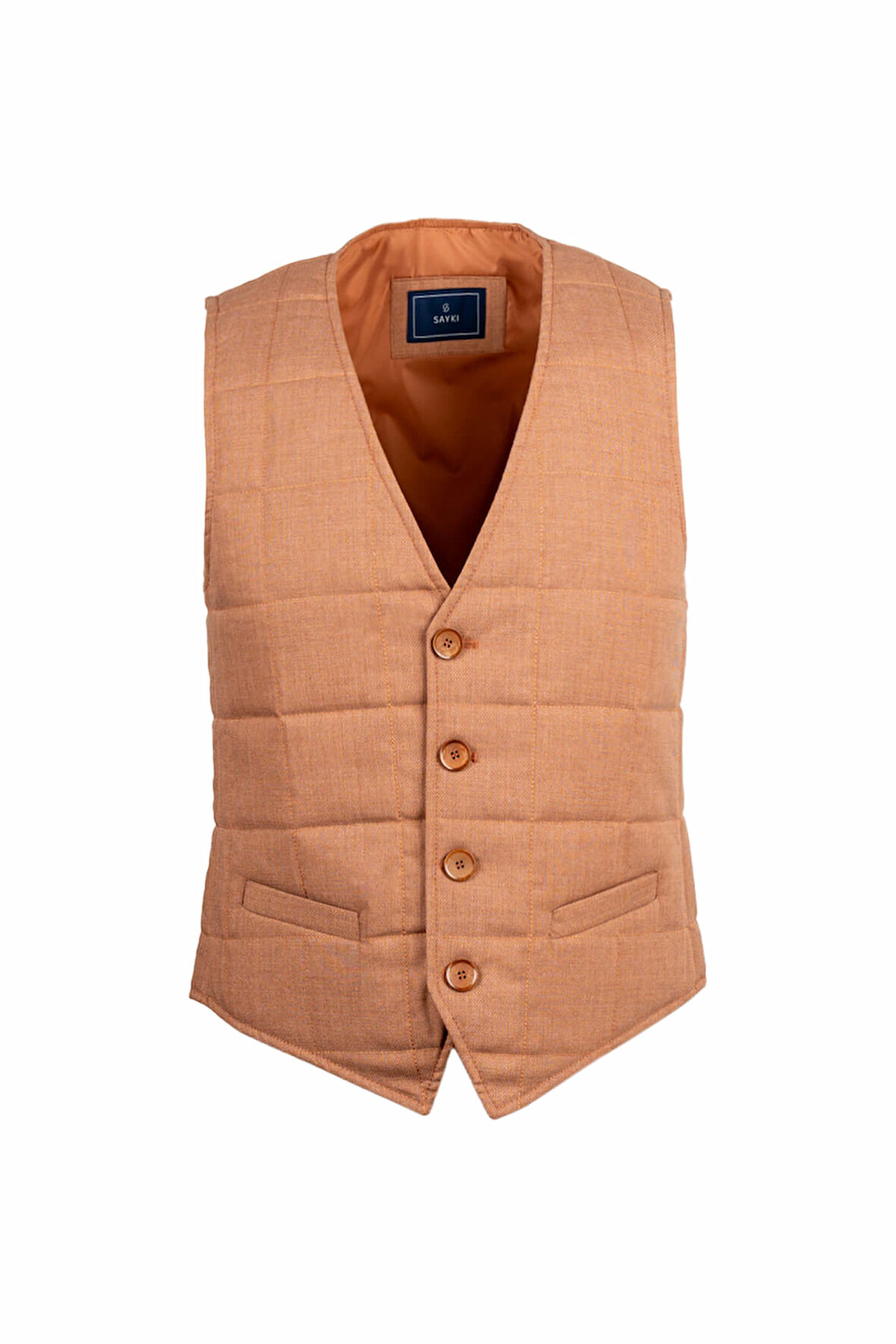 Kiremit Regular Fit V Yaka Kapitone Yelek | S