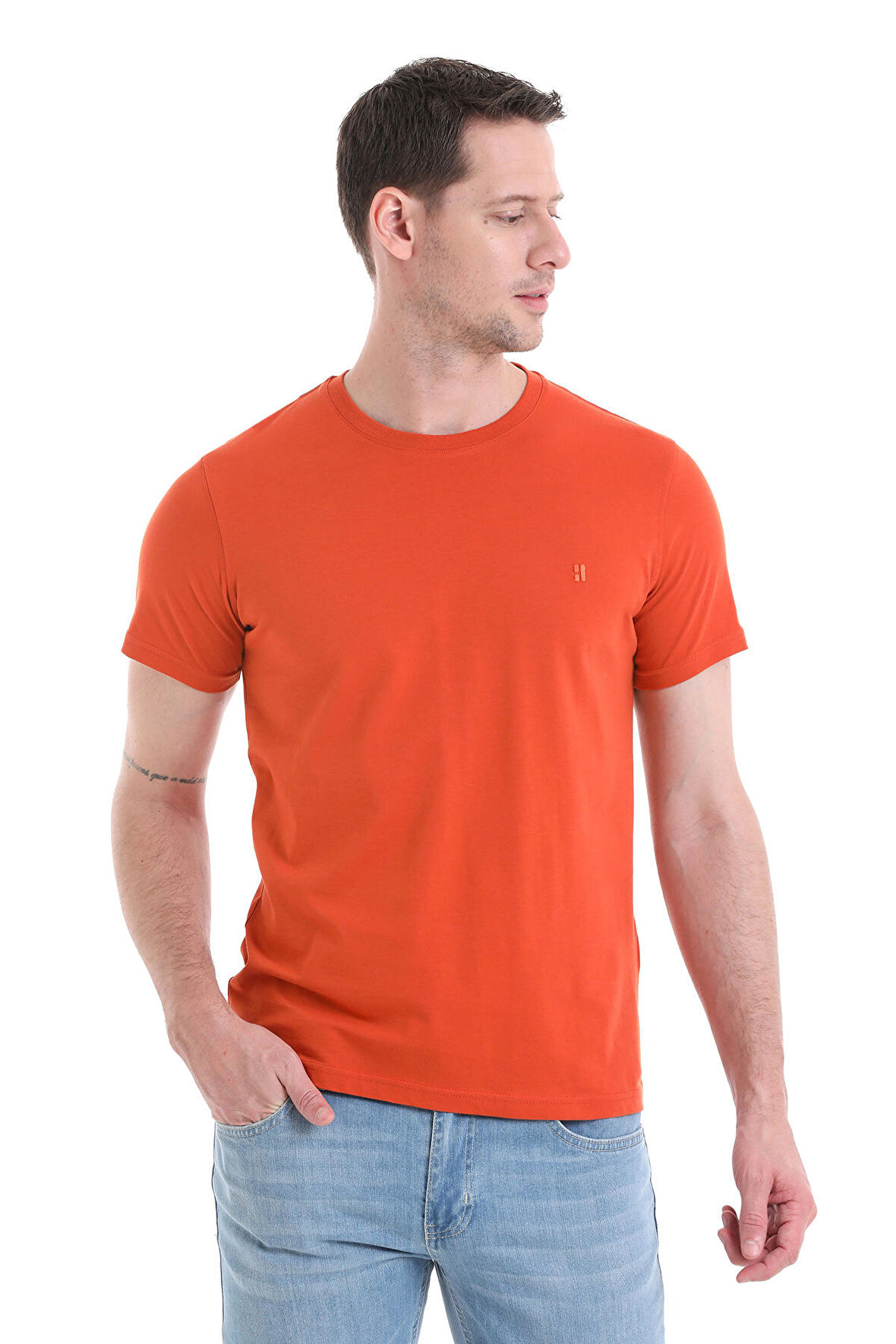 Kiremit Regular Fit Düz 100% Pamuklu Bisiklet Yaka Tişört | S