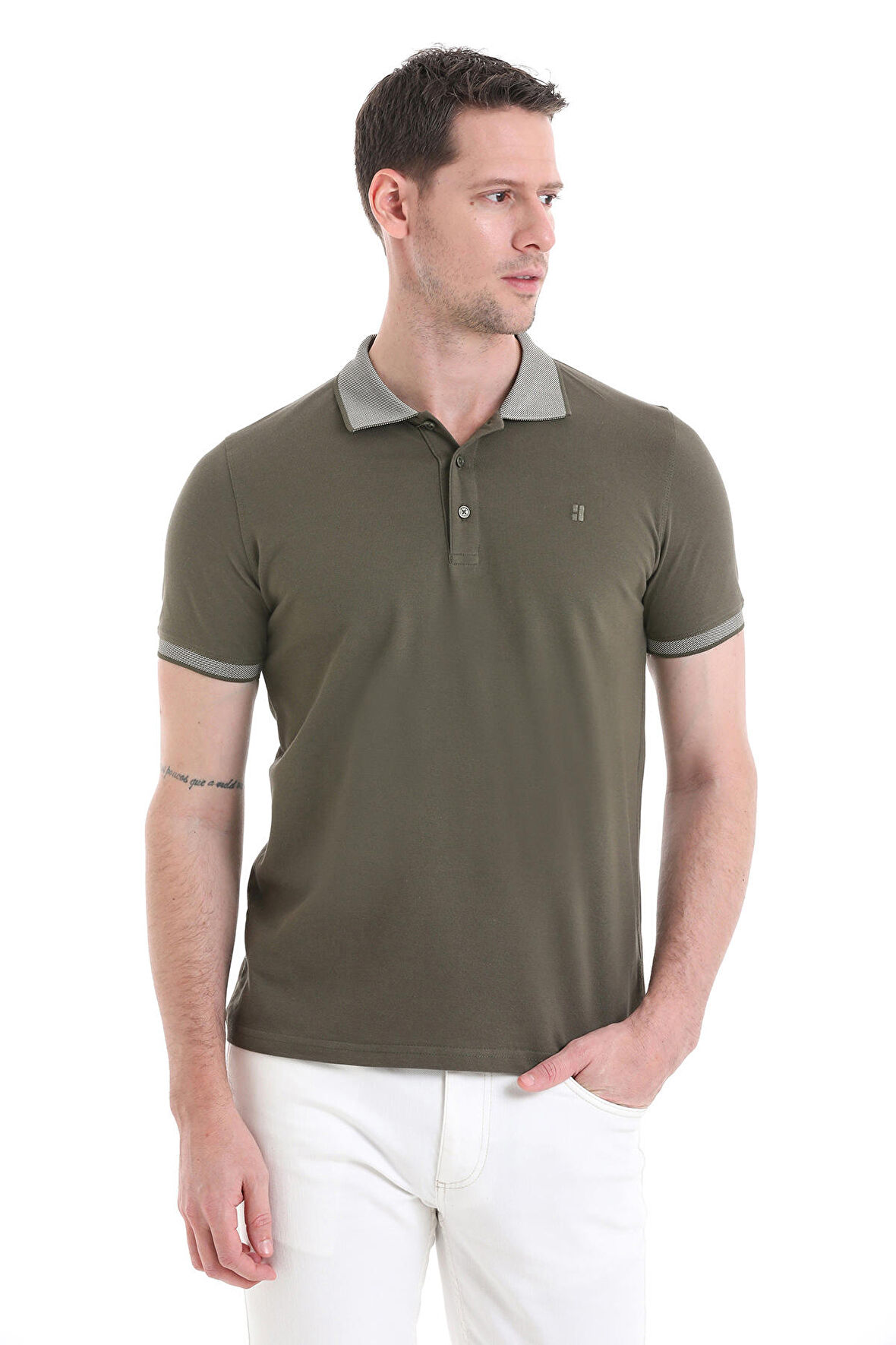 Haki Regular Fit Düz 100% Pamuklu Polo Yaka Tişört | XXL