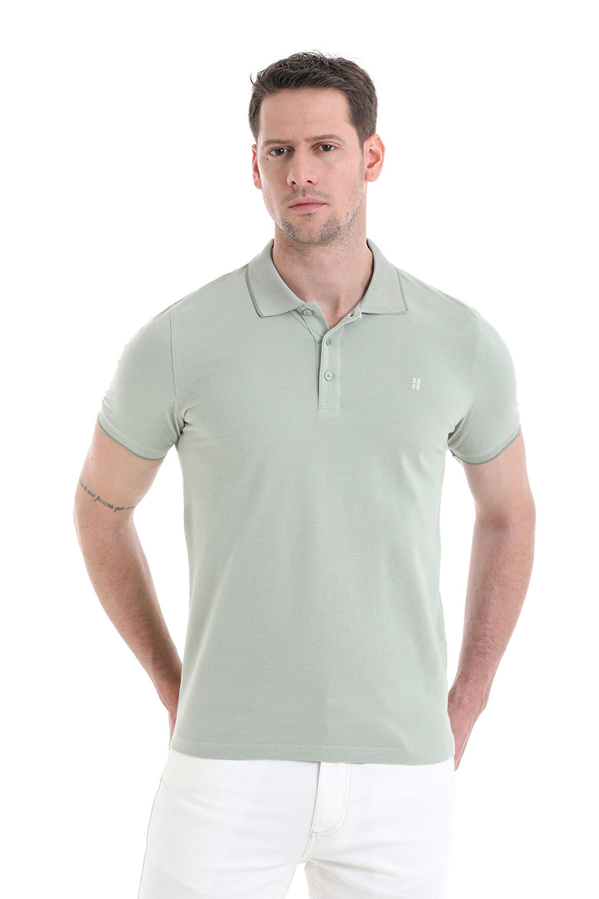 Yeşil Regular Fit Düz 100% Pamuklu Polo Yaka Tişört | S