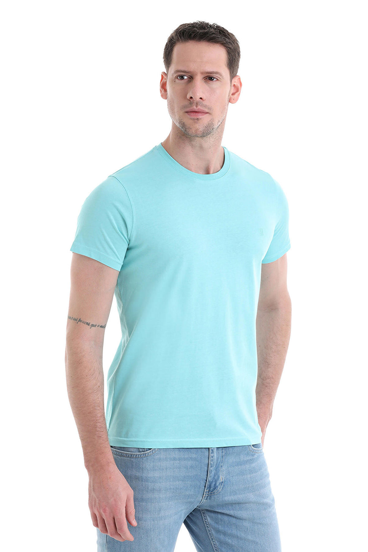 Mavi Regular Fit Düz 100% Pamuklu Bisiklet Yaka Tişört | L