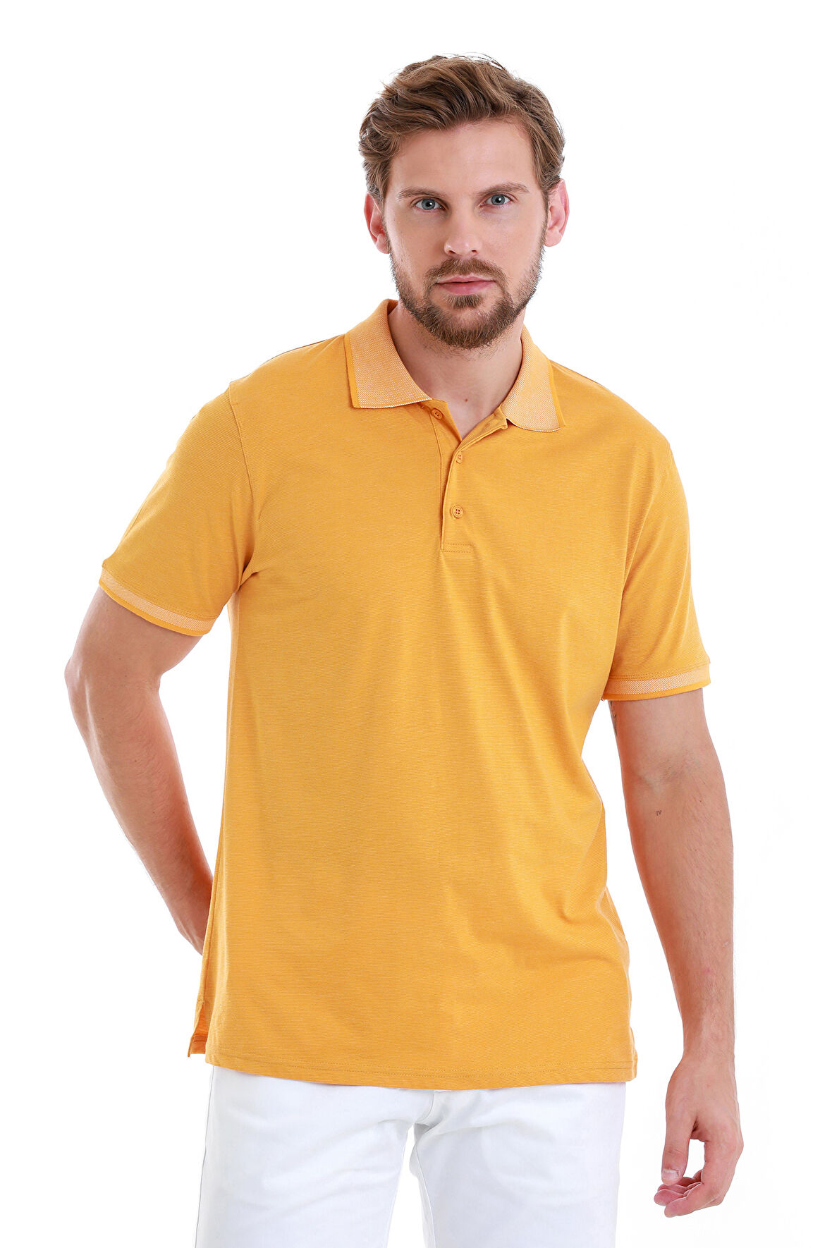 Hardal Regular Fit Düz Polo Yaka Pamuklu Tişört | L