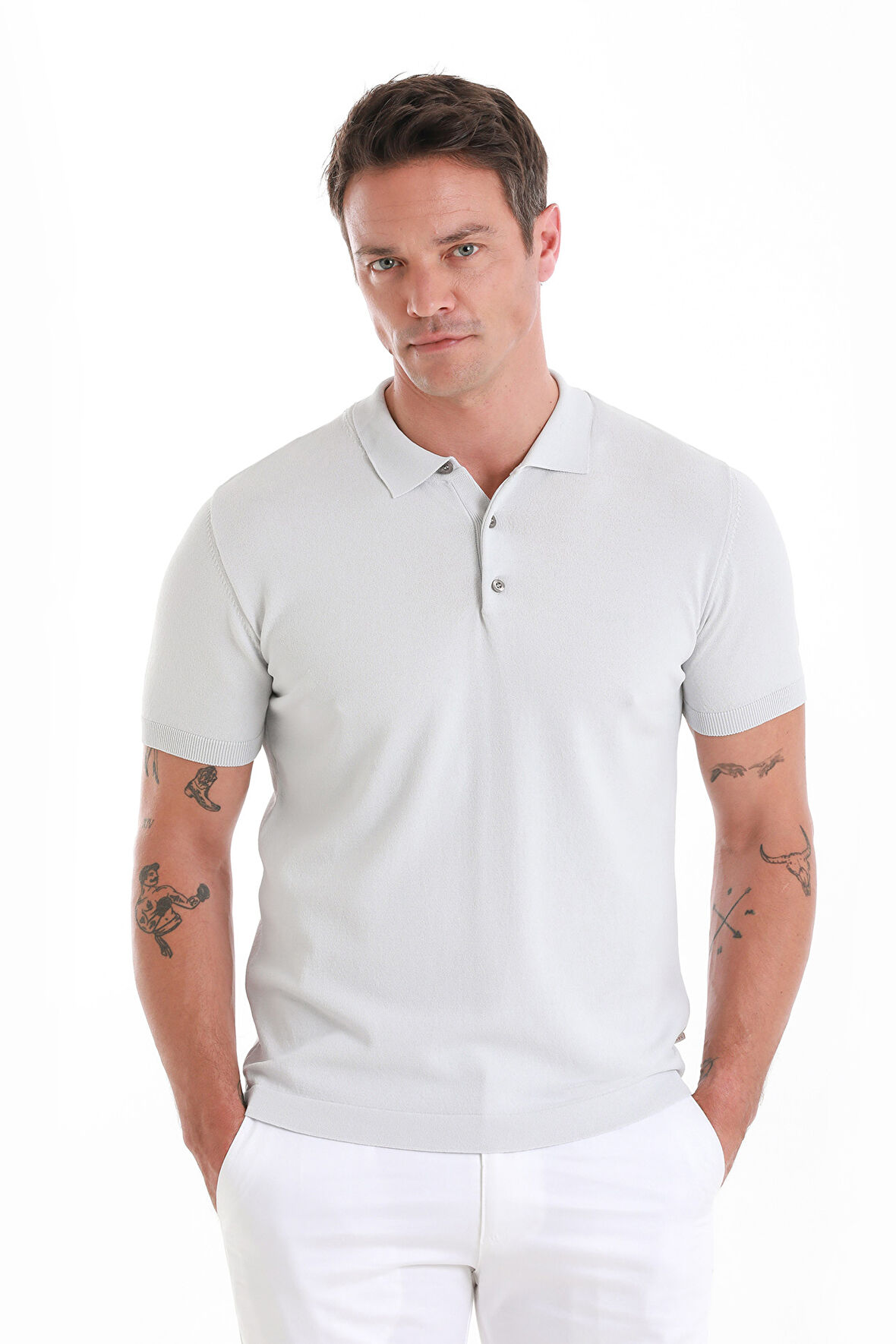 Gri Regular Fit Düz Polo Yaka Tişört | XL