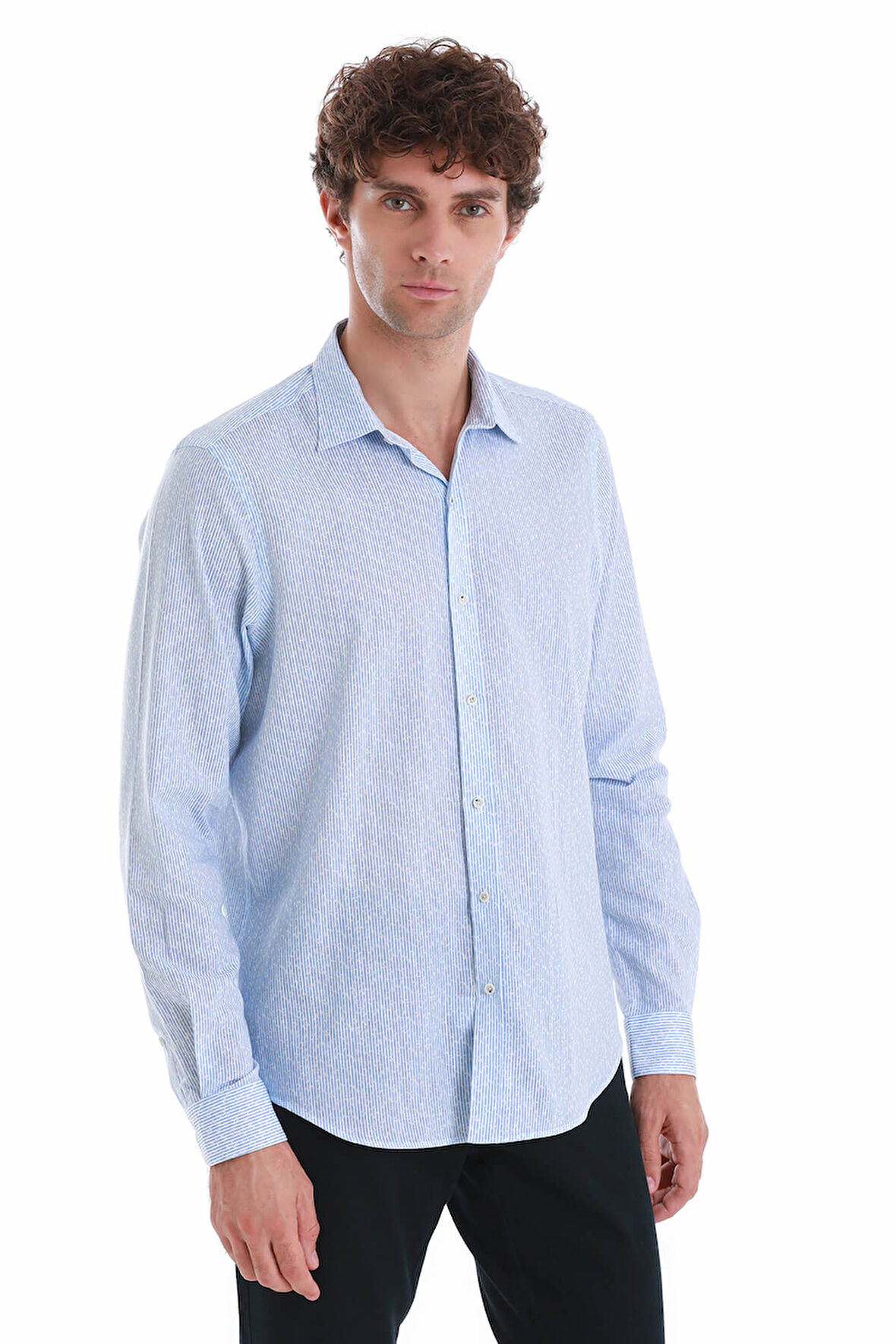 Mavi Comfort Fit Baskılı Slim Yaka Uzun Kollu Spor Gömlek | L