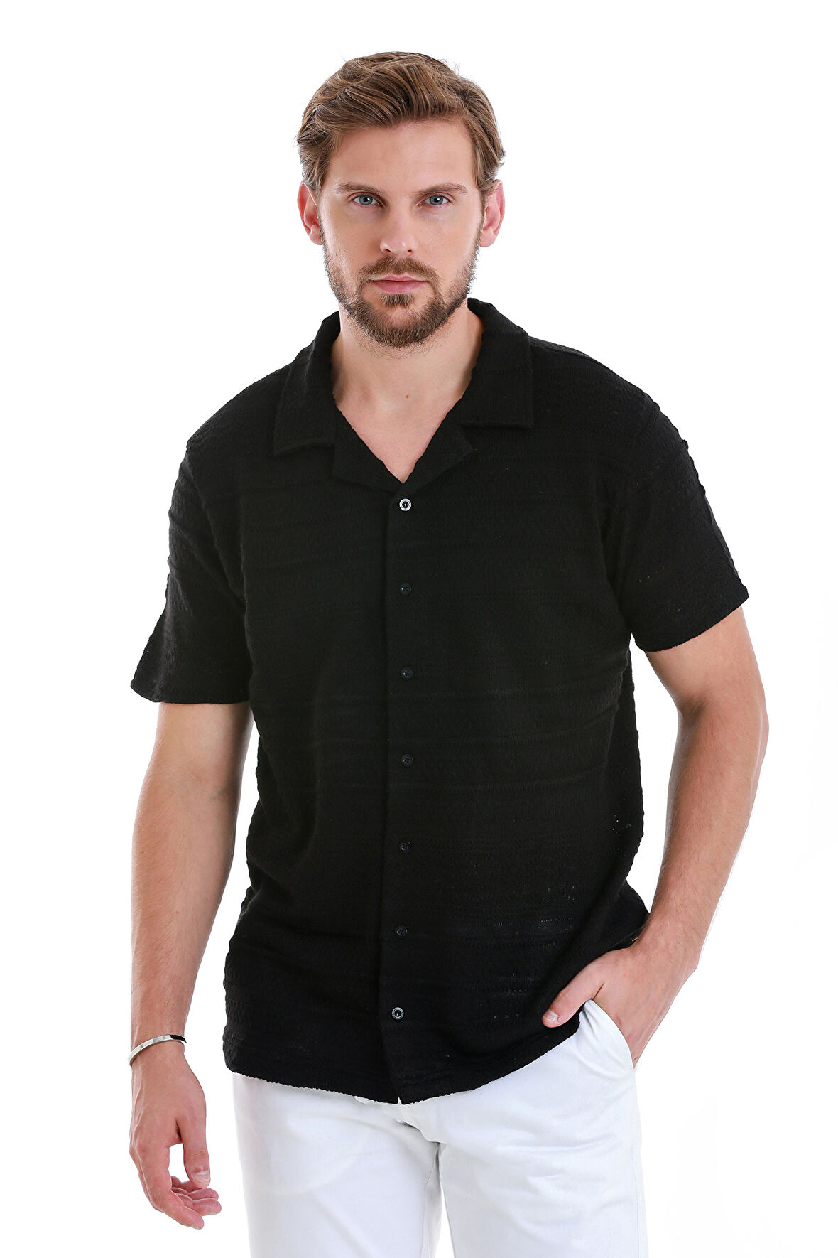 Siyah Regular Fit Düz Polo Yaka Tişört | L
