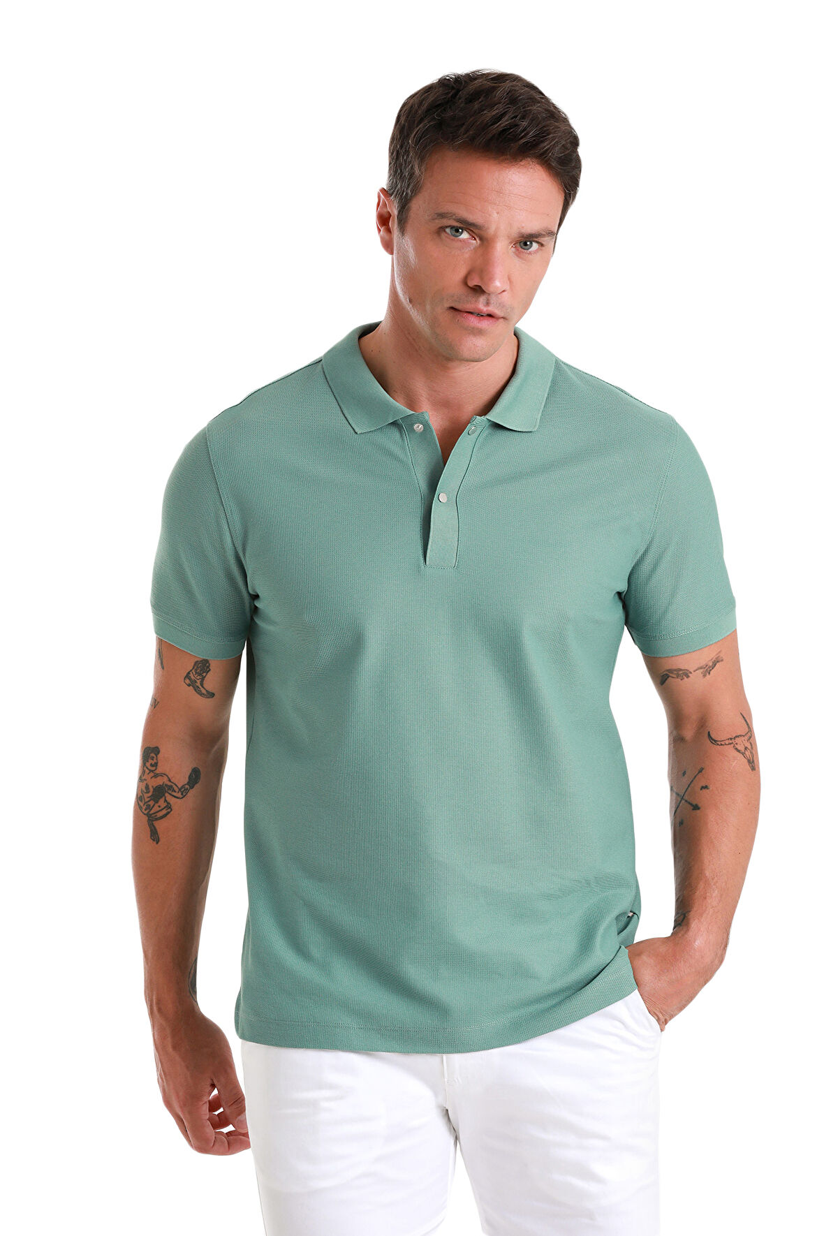 Yeşil Regular Fit Merserize Polo Yaka Pamuklu Tişört | L