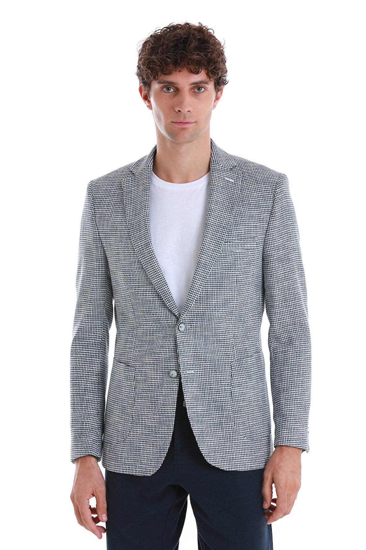 Lacivert Comfort Fit Desenli Mono Yaka Klasik Ceket | 48